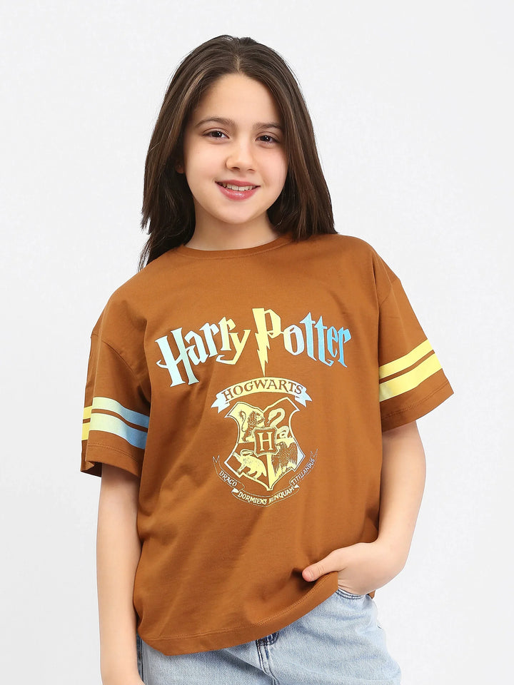 T-shirt fille Harry Potter Hogwarts noir et marron - TSH24SPRO70878MR1