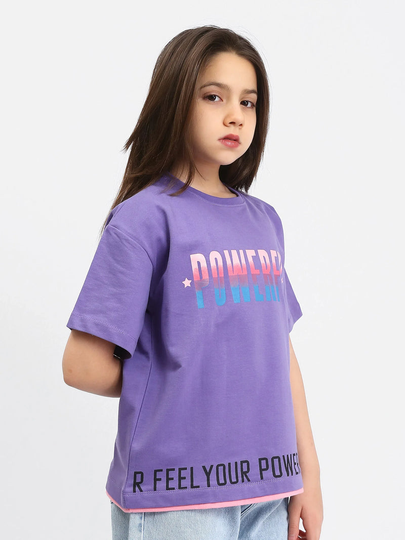 T-shirt fille POWERFUL violet et vert - SH24SPRO70892MR1