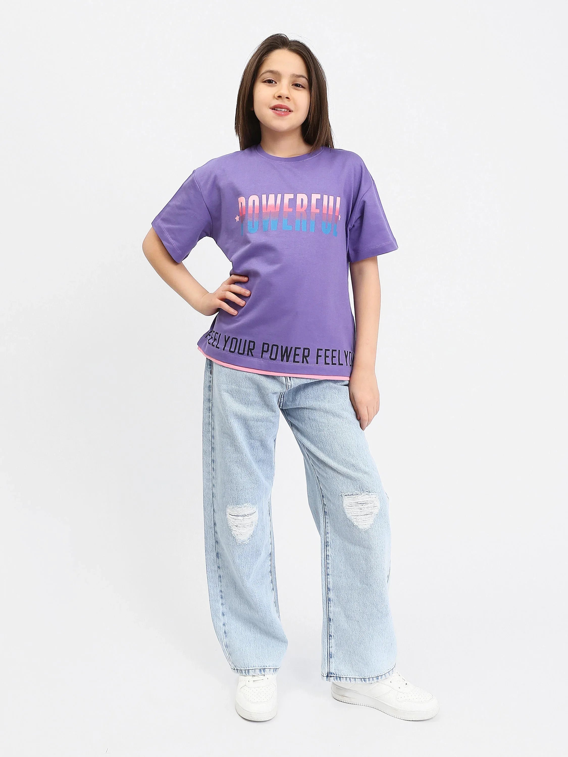 T-shirt fille POWERFUL violet et vert - SH24SPRO70892MR1 - Justyol