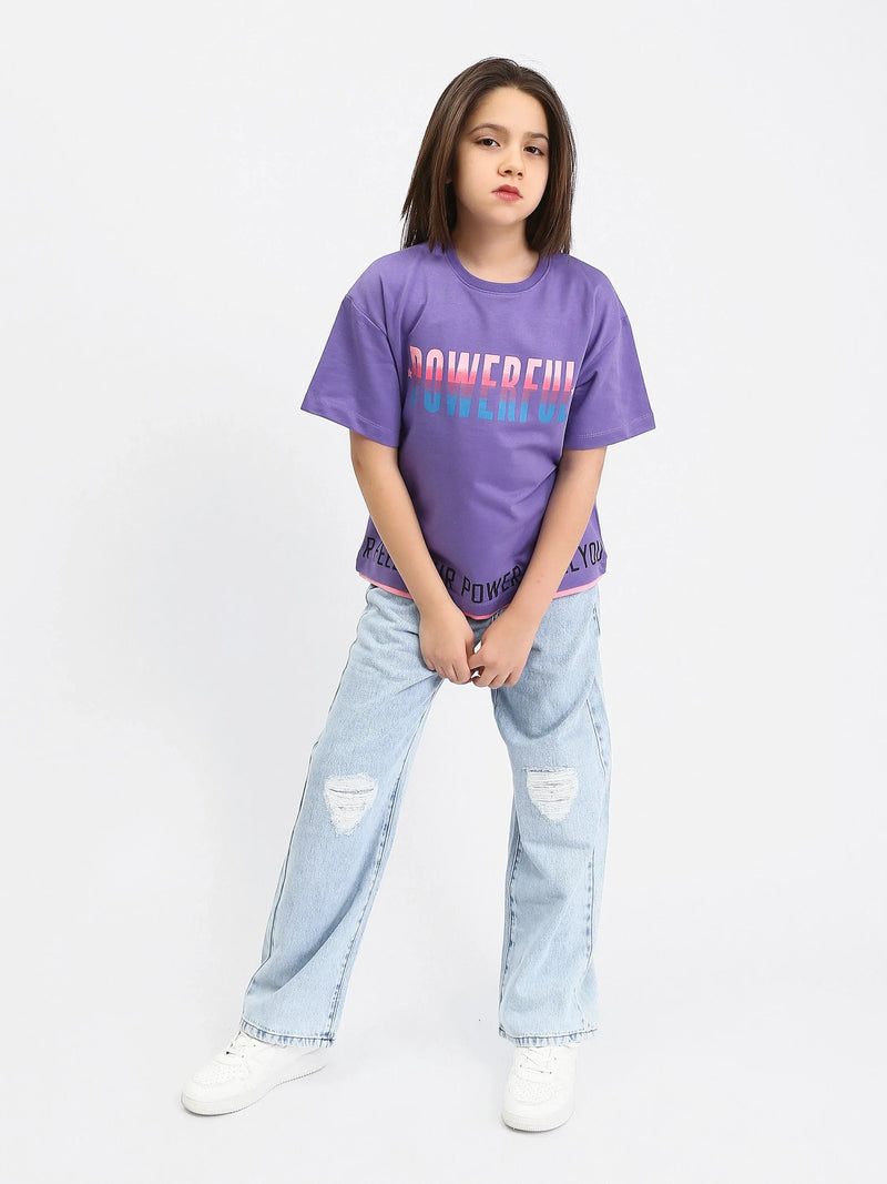 T-shirt fille POWERFUL violet et vert - SH24SPRO70892MR1