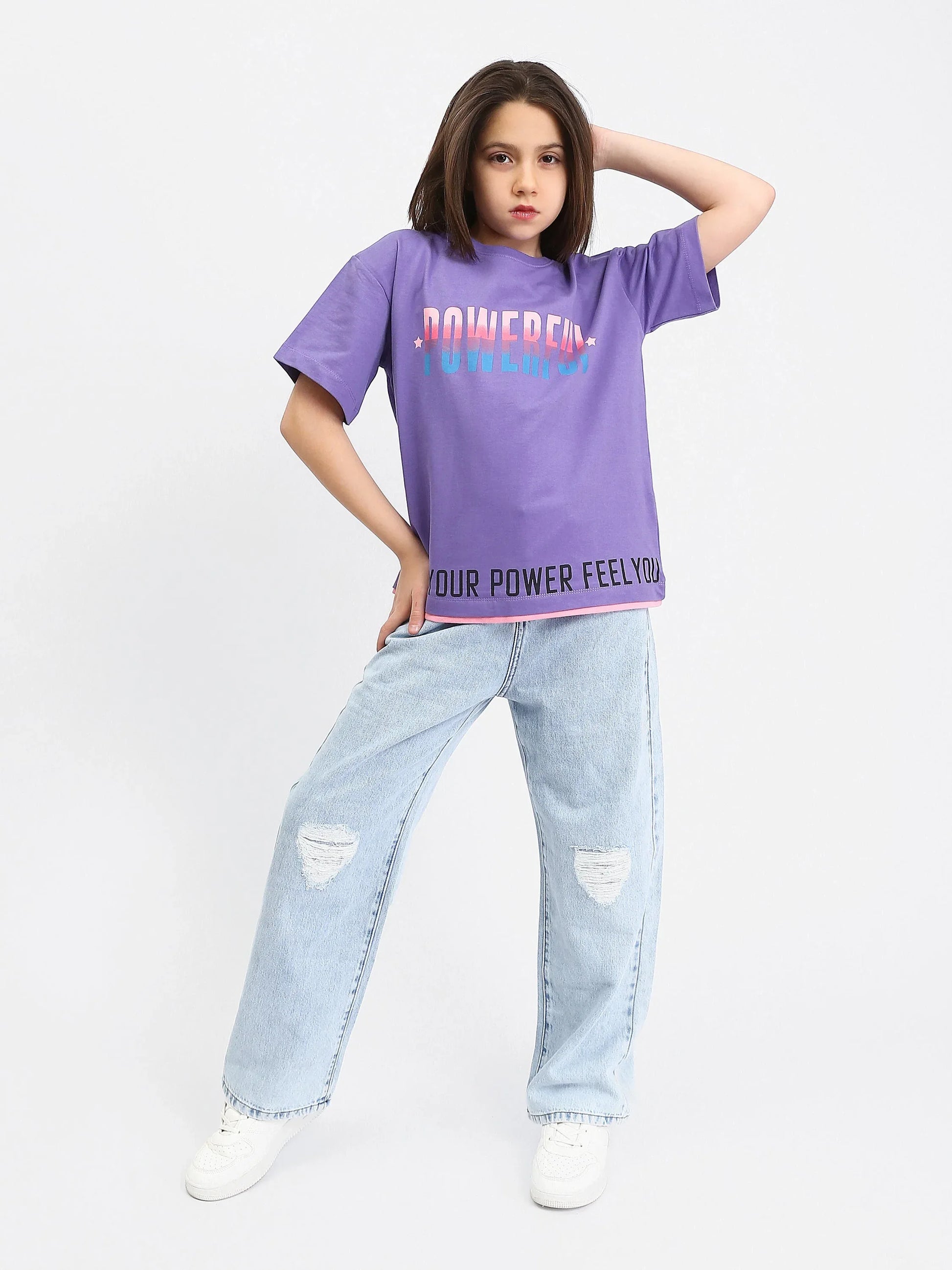 T-shirt fille POWERFUL violet et vert - SH24SPRO70892MR1 - Justyol