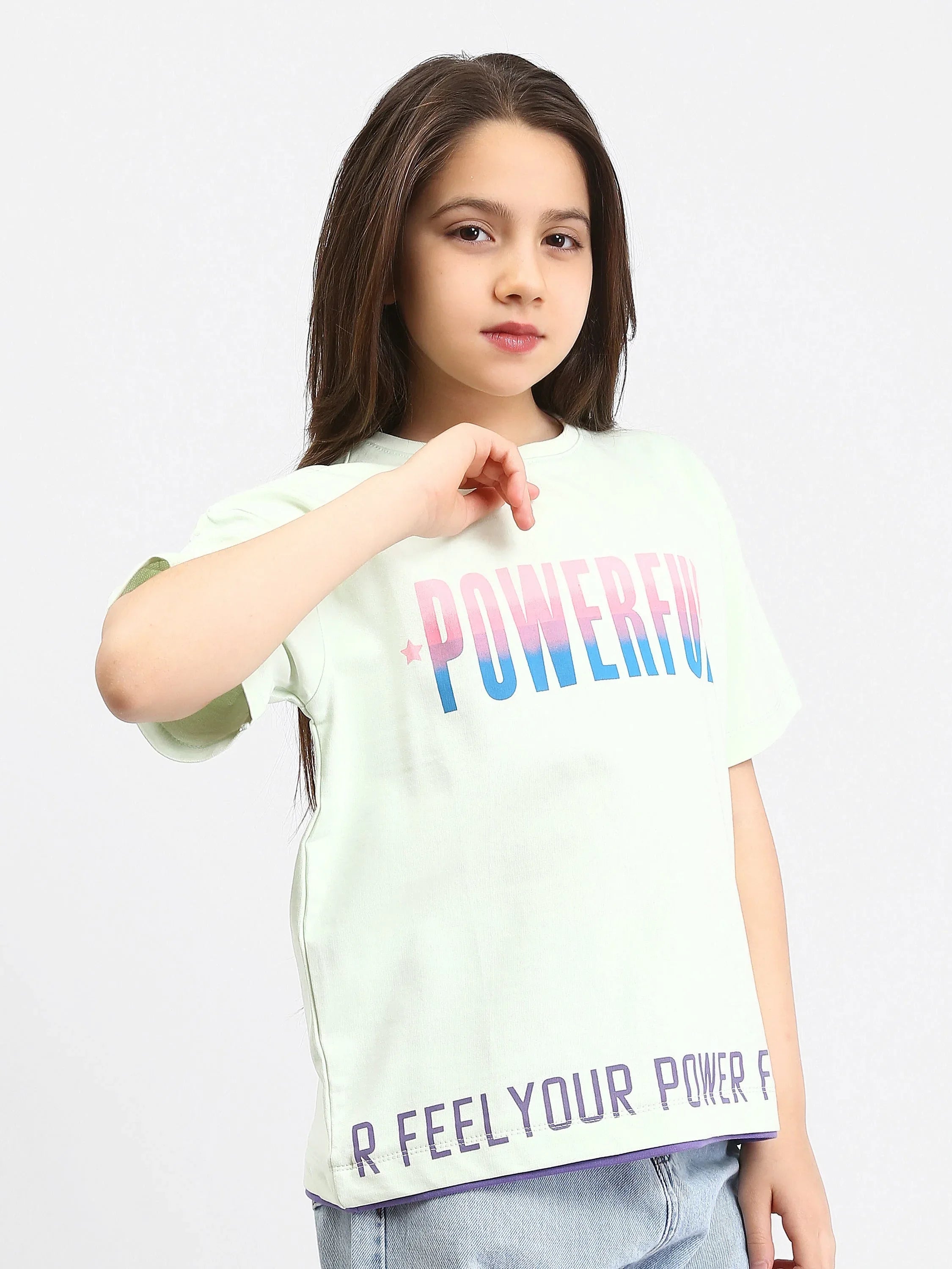 T-shirt fille POWERFUL violet et vert - SH24SPRO70892MR1 - Justyol