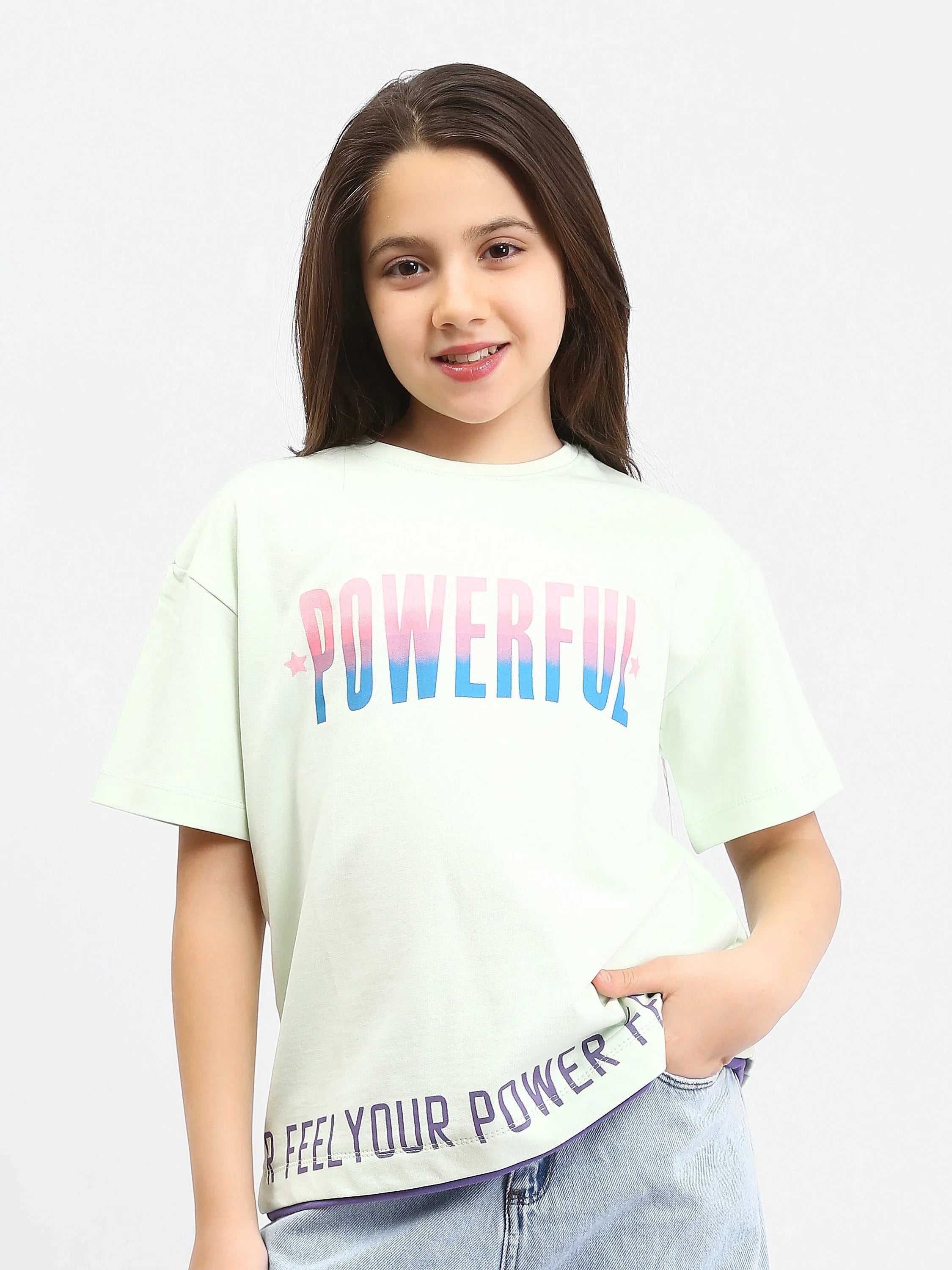T-shirt fille POWERFUL violet et vert - SH24SPRO70892MR1 - Justyol
