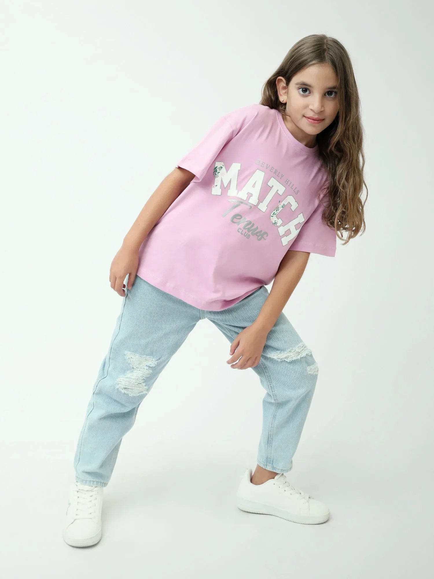 T-shirt fille oversize à manches courtes, imprimé Match Tennis Club – TSH24SPRO70907MG1 - Justyol