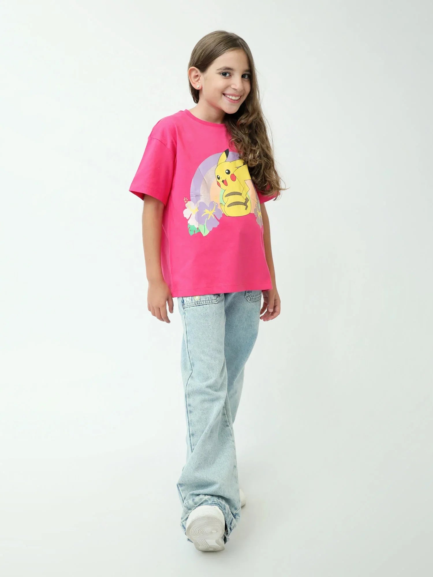 T-shirt fille à manches courtes, imprimé Pikachu arc-en-ciel – TSH24SPRO70910MG1 - Justyol