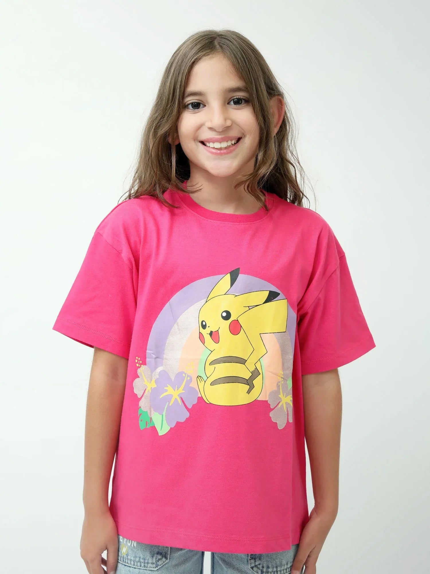 T-shirt fille à manches courtes, imprimé Pikachu arc-en-ciel – TSH24SPRO70910MG1 - Justyol