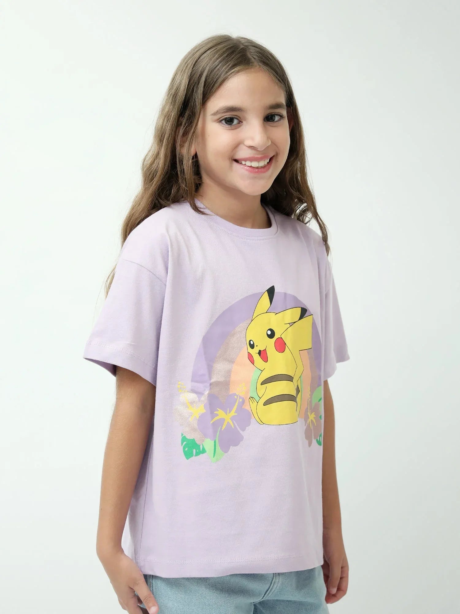 T-shirt fille à manches courtes, imprimé Pikachu arc-en-ciel – TSH24SPRO70910MG1 - Justyol