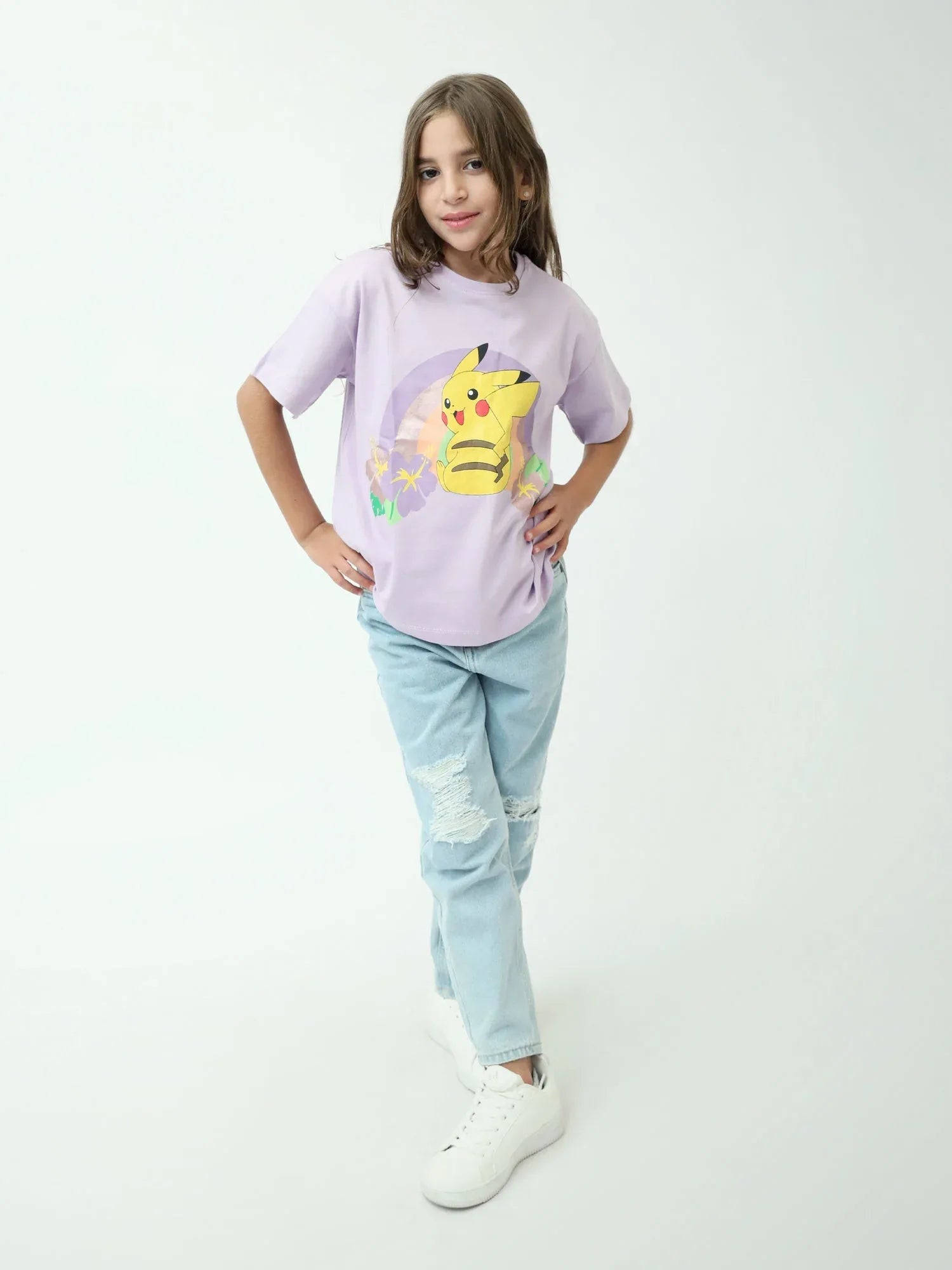 T-shirt fille à manches courtes, imprimé Pikachu arc-en-ciel – TSH24SPRO70910MG1 - Justyol