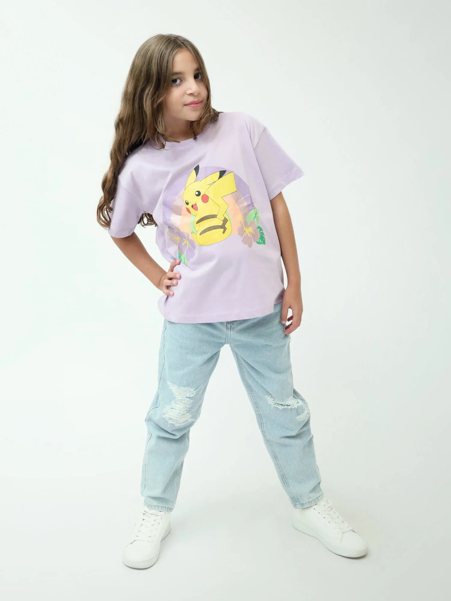 T-shirt fille à manches courtes, imprimé Pikachu arc-en-ciel – TSH24SPRO70910MG1 - Justyol