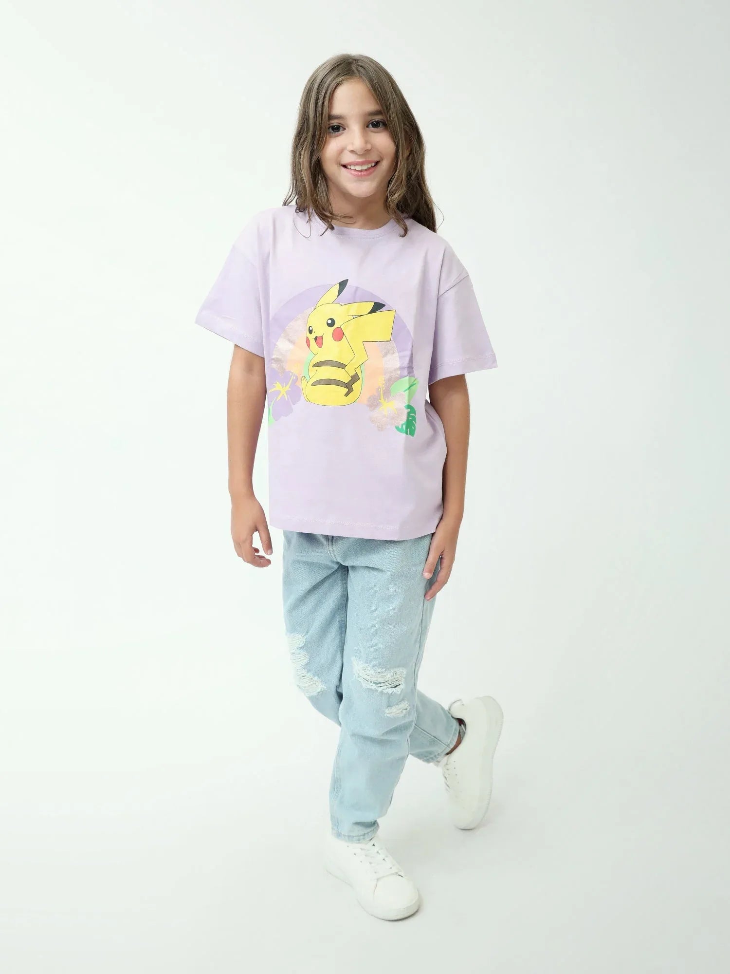 T-shirt fille à manches courtes, imprimé Pikachu arc-en-ciel – TSH24SPRO70910MG1 - Justyol