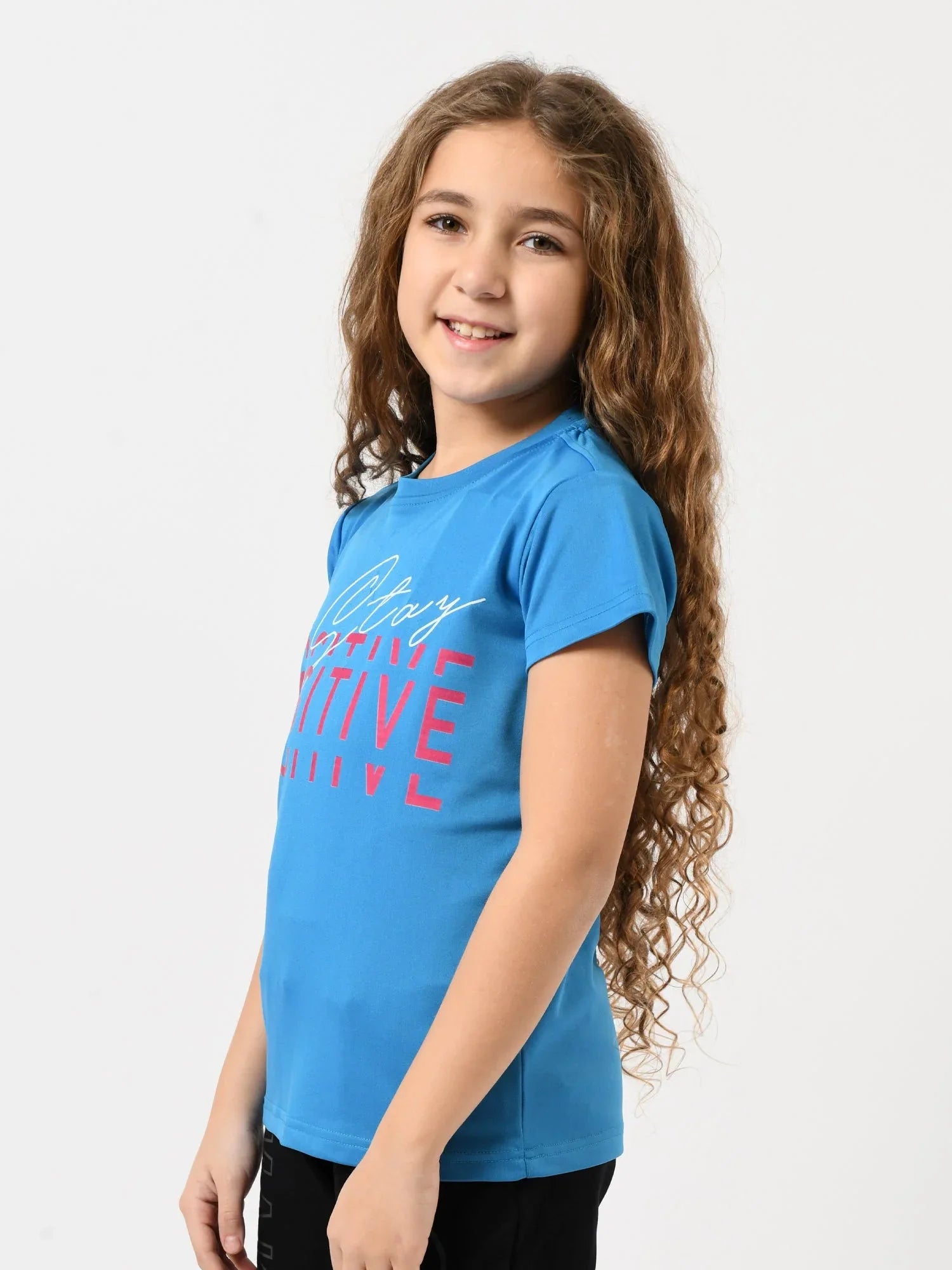 T-shirt fille à manches courtes, message Stay Positive – TSH24SPRR71089MG1 - Justyol