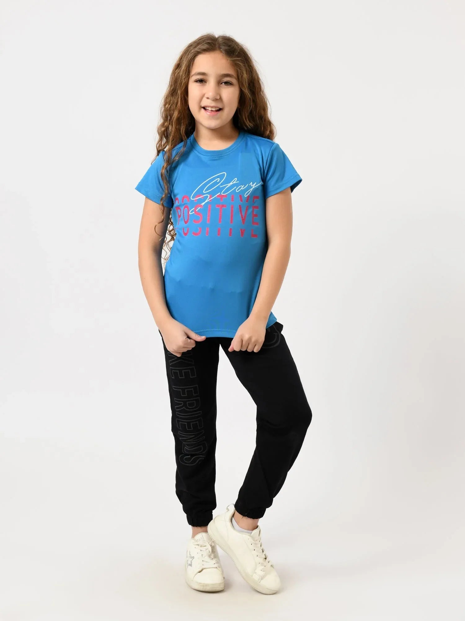 T-shirt fille à manches courtes, message Stay Positive – TSH24SPRR71089MG1 - Justyol