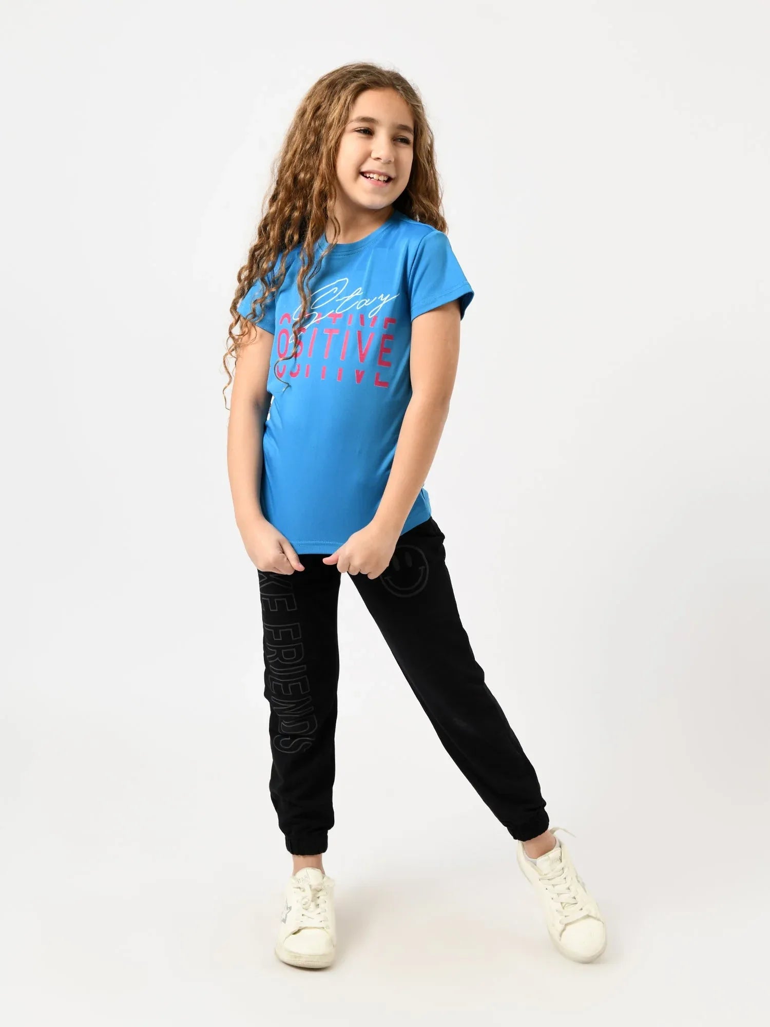 T-shirt fille à manches courtes, message Stay Positive – TSH24SPRR71089MG1 - Justyol