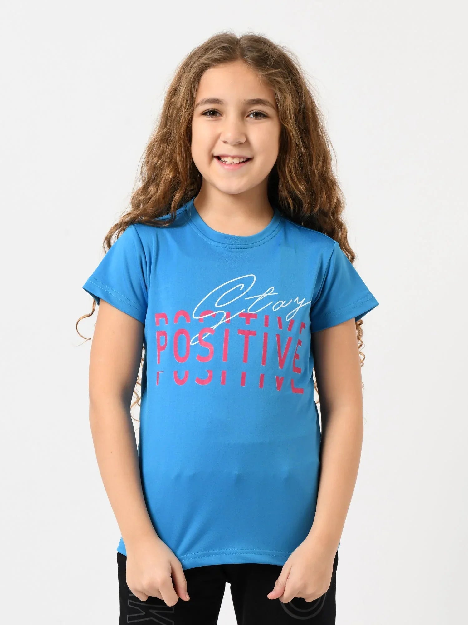 T-shirt fille à manches courtes, message Stay Positive – TSH24SPRR71089MG1 - Justyol