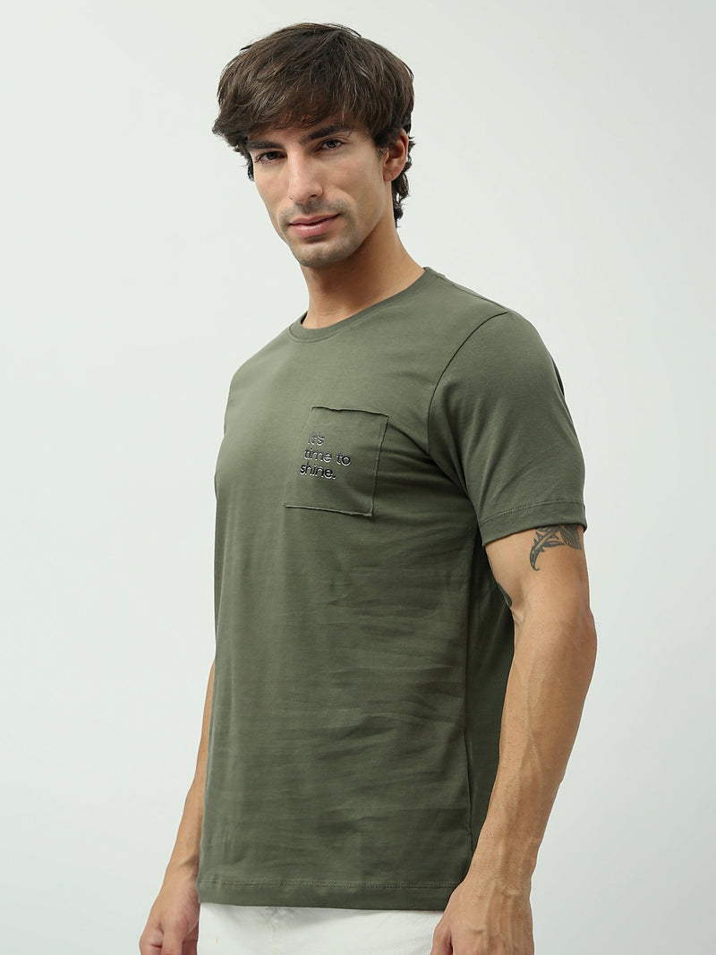 T-shirt pour homme "It's time to shine" – Couleur olive avec poche - TSH24SPRS20264TM1