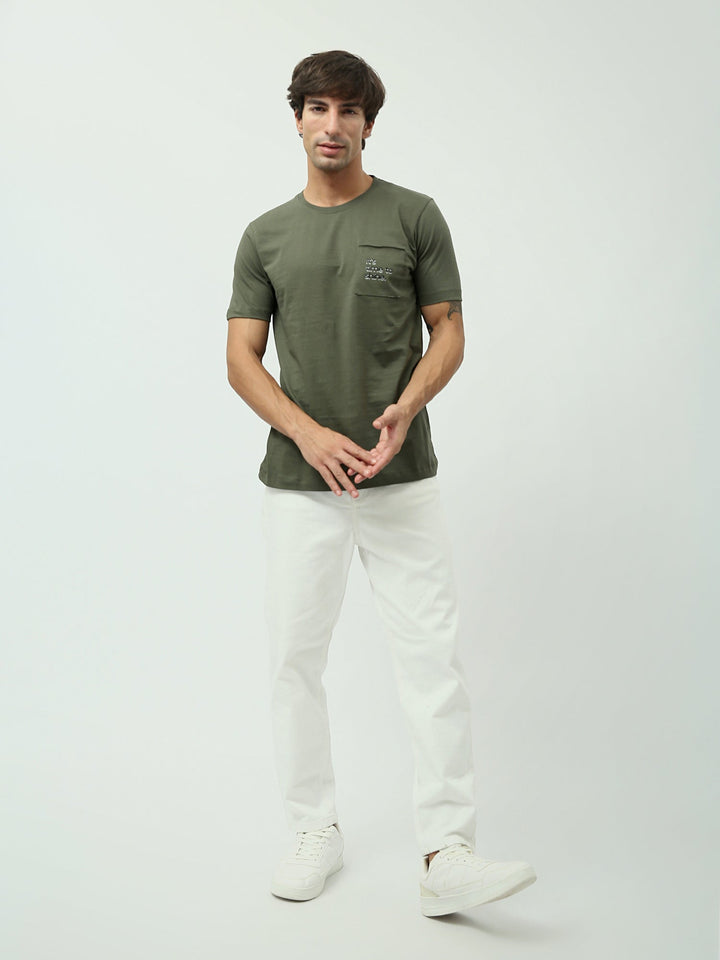 T-shirt pour homme "It's time to shine" – Couleur olive avec poche - TSH24SPRS20264TM1