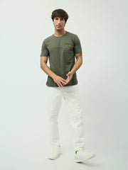 T-shirt pour homme "It's time to shine" – Couleur olive avec poche - TSH24SPRS20264TM1