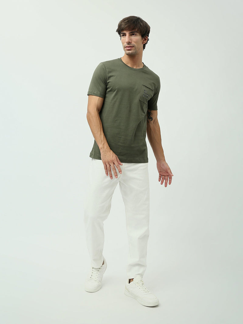 T-shirt pour homme "It's time to shine" – Couleur olive avec poche - TSH24SPRS20264TM1