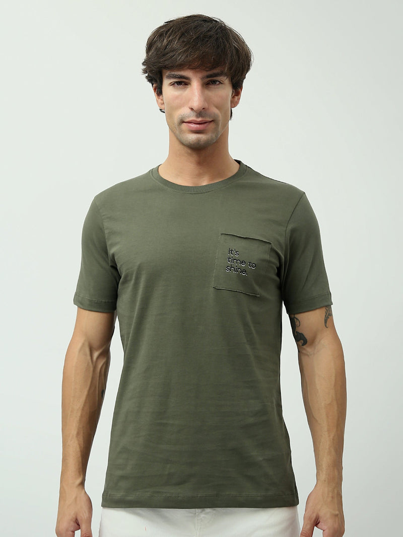 T-shirt pour homme "It's time to shine" – Couleur olive avec poche - TSH24SPRS20264TM1