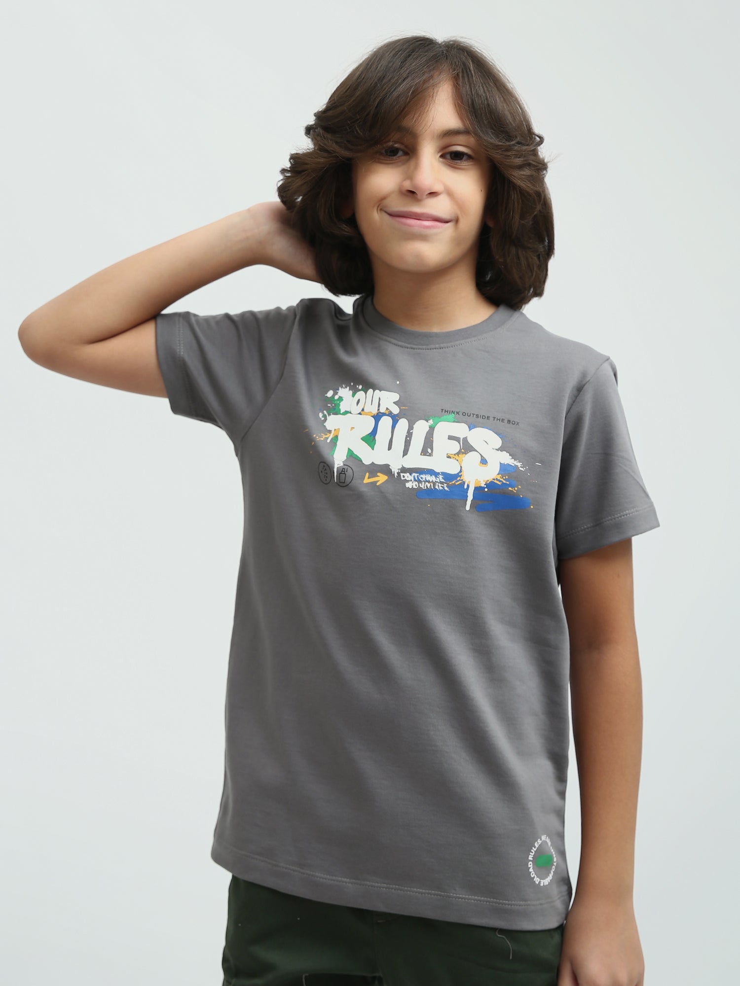 T-shirt en coton pour enfants avec un design moderne et le logo "OUR RULES" - TSH24SPRS32626TB1