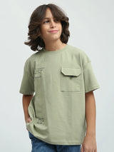 T-shirt pour enfant avec texte imprimé et poche pratique au design moderne - TSH24SPRS32639TB1