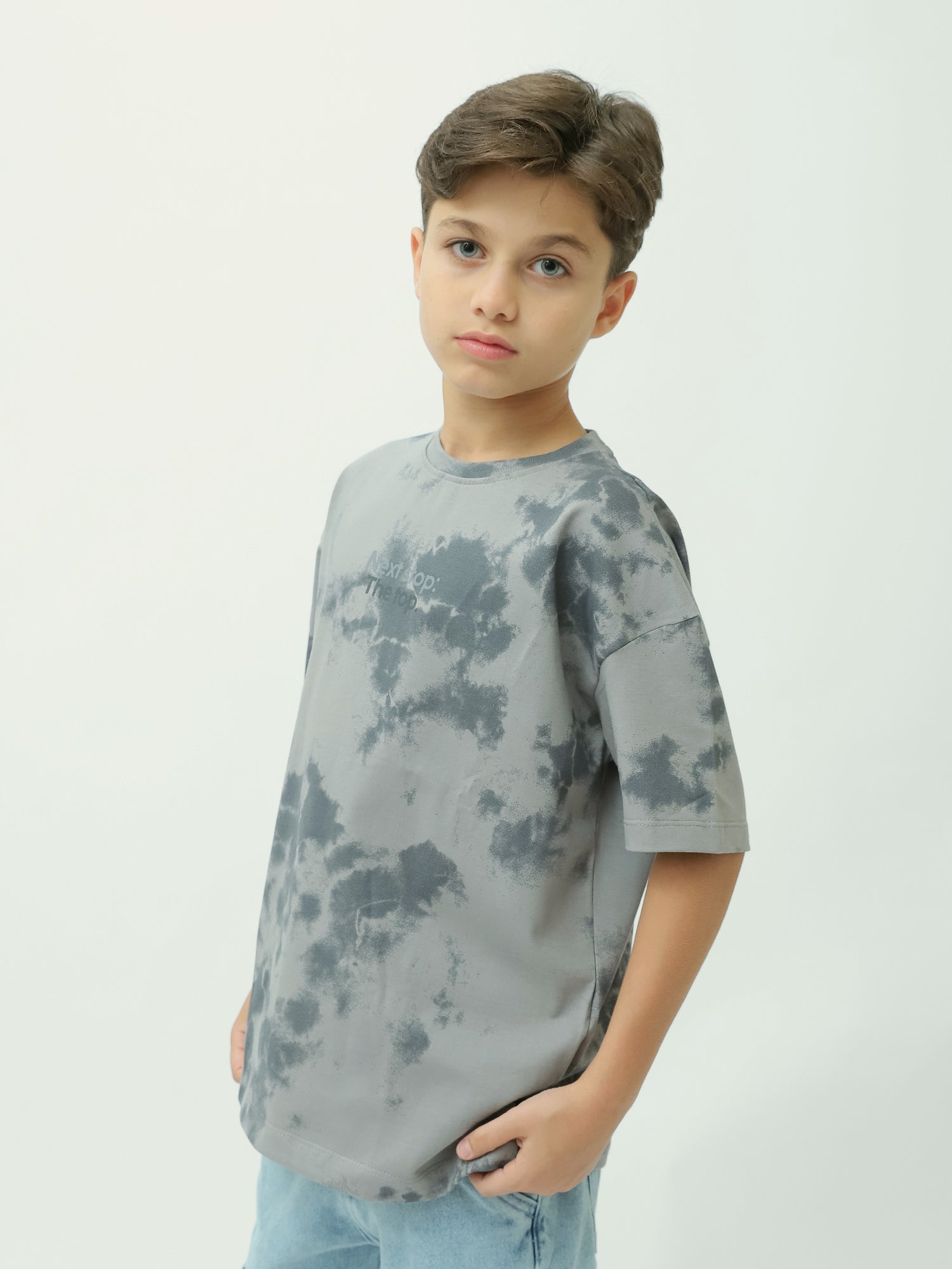 T-shirt Enfant Gris Tie-Dye "Next Stop" - TSH24STRR20142TB1