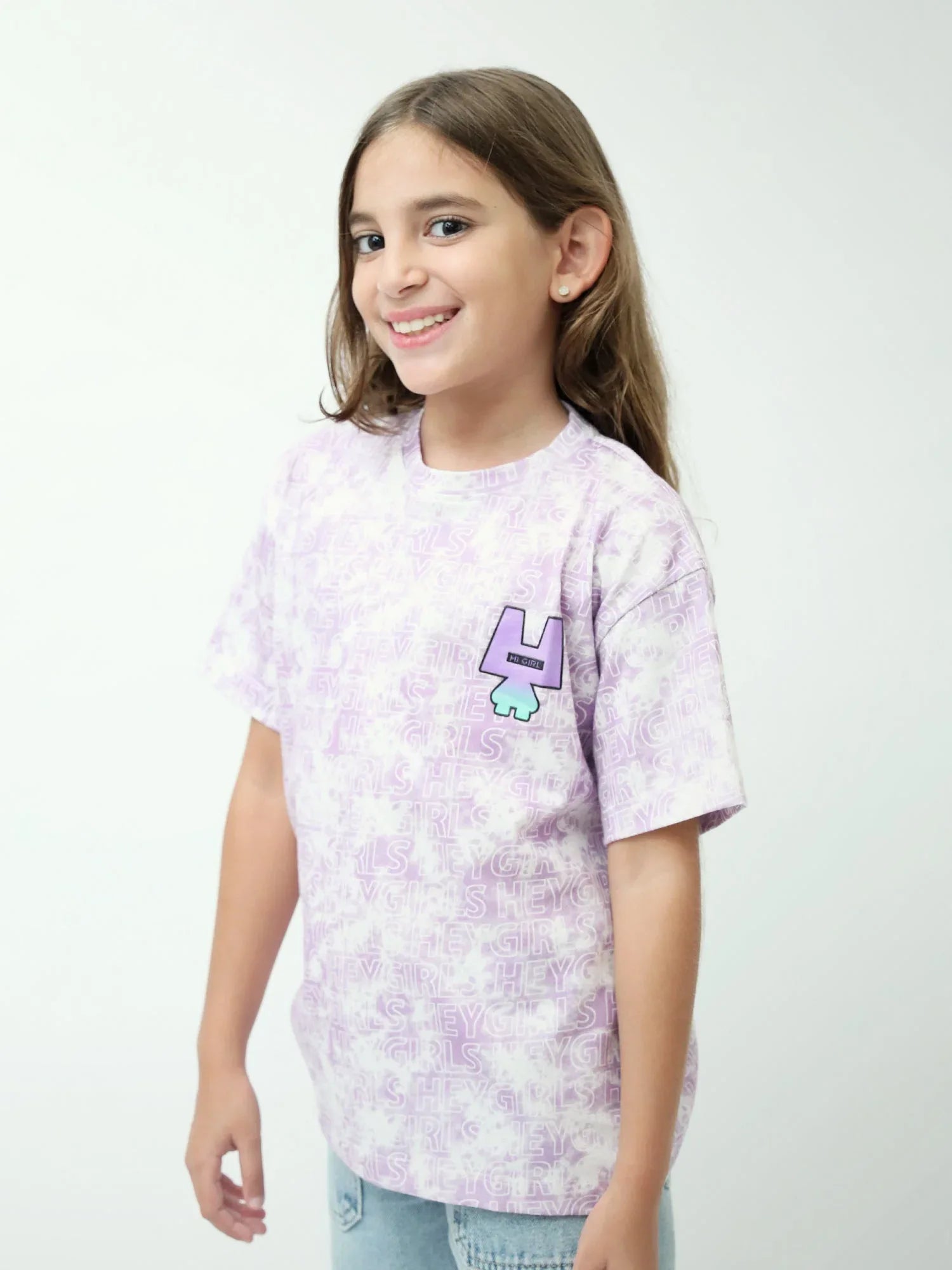 T-shirt fille lilas Hey Girls imprimé all-over manches courtes - TSH24SXXX70531MG1 - Justyol