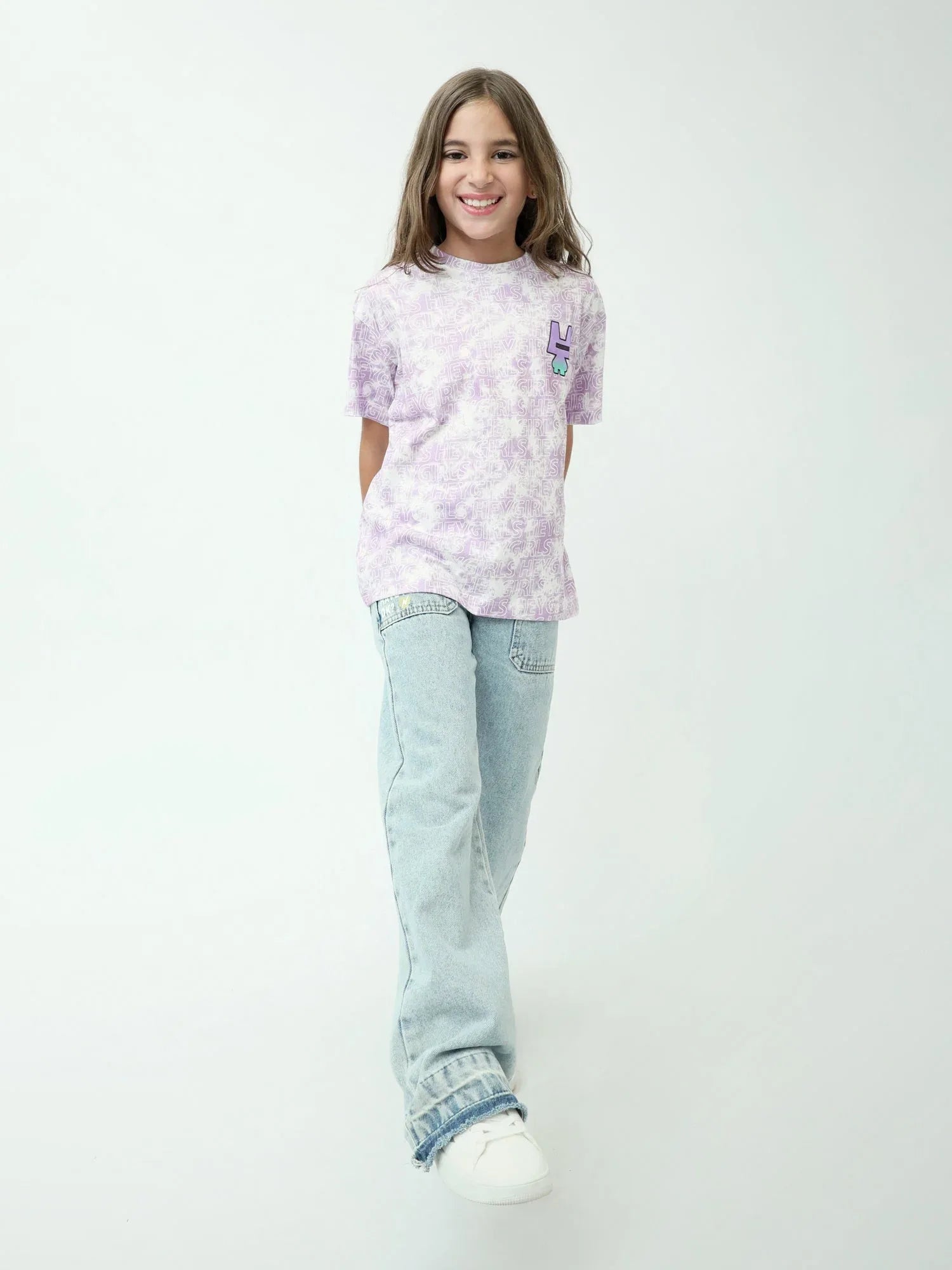 T-shirt fille lilas Hey Girls imprimé all-over manches courtes - TSH24SXXX70531MG1 - Justyol