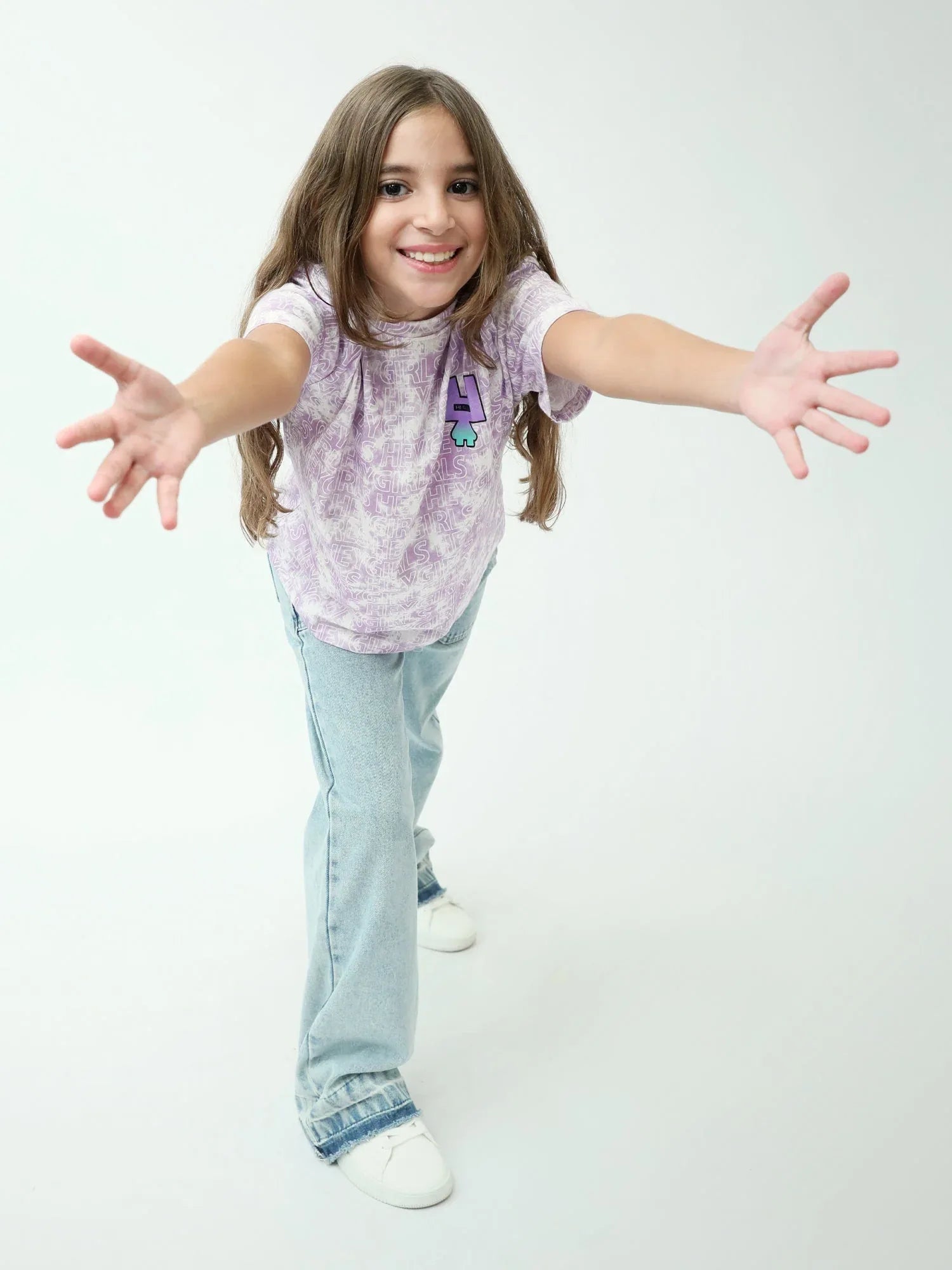 T-shirt fille lilas Hey Girls imprimé all-over manches courtes - TSH24SXXX70531MG1 - Justyol