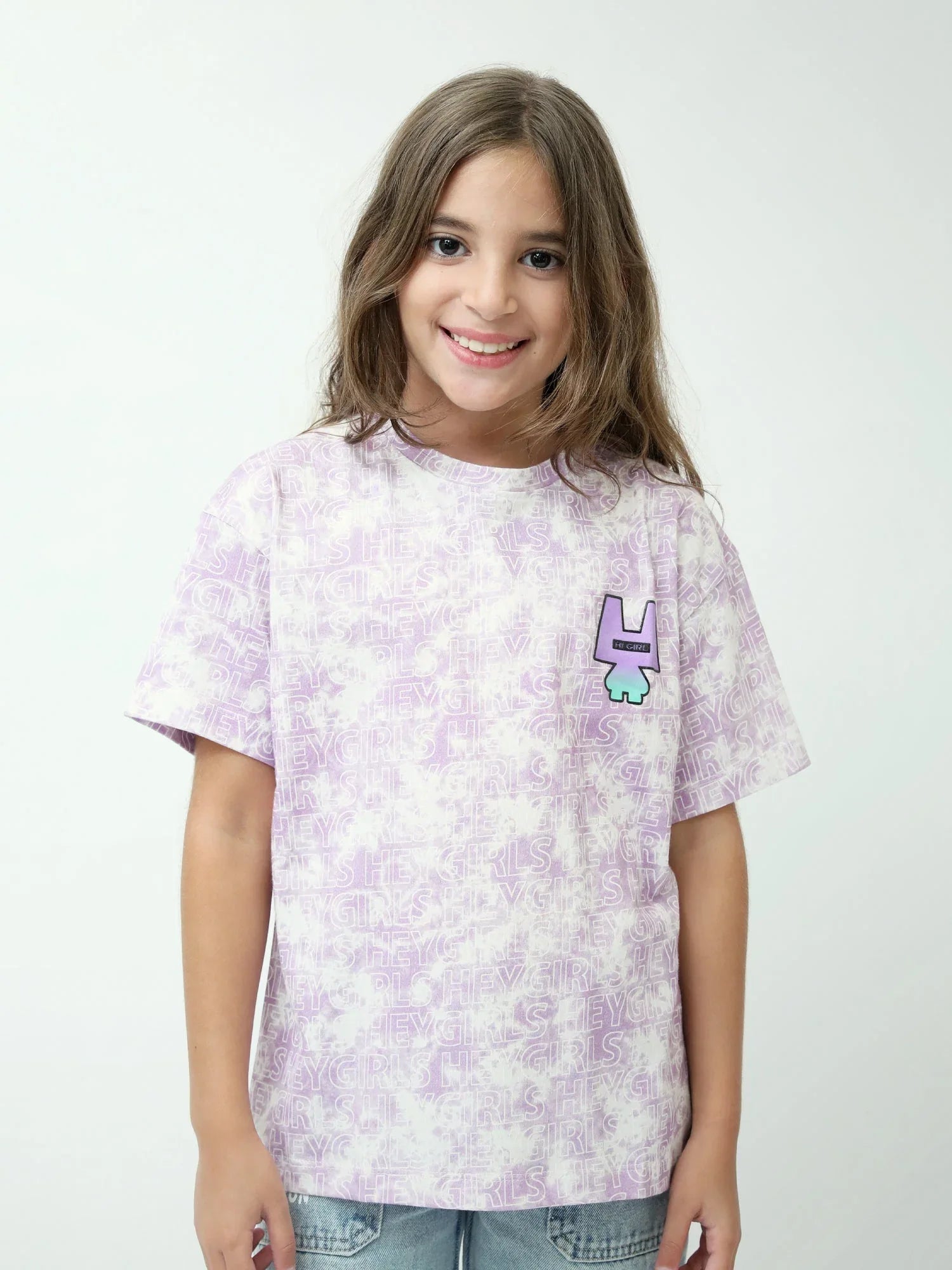 T-shirt fille lilas Hey Girls imprimé all-over manches courtes - TSH24SXXX70531MG1 - Justyol