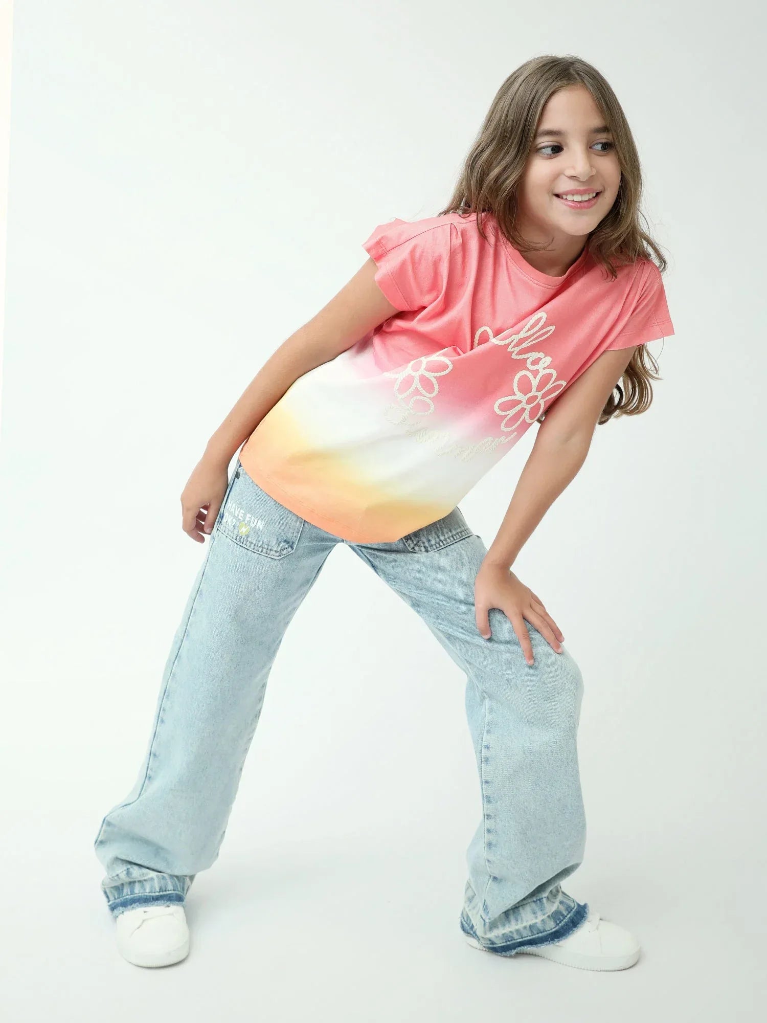 T-shirt fille dégradé Hello Summer – manches courtes, imprimé fleurs - TSH24SXXX70539MG1 - Justyol