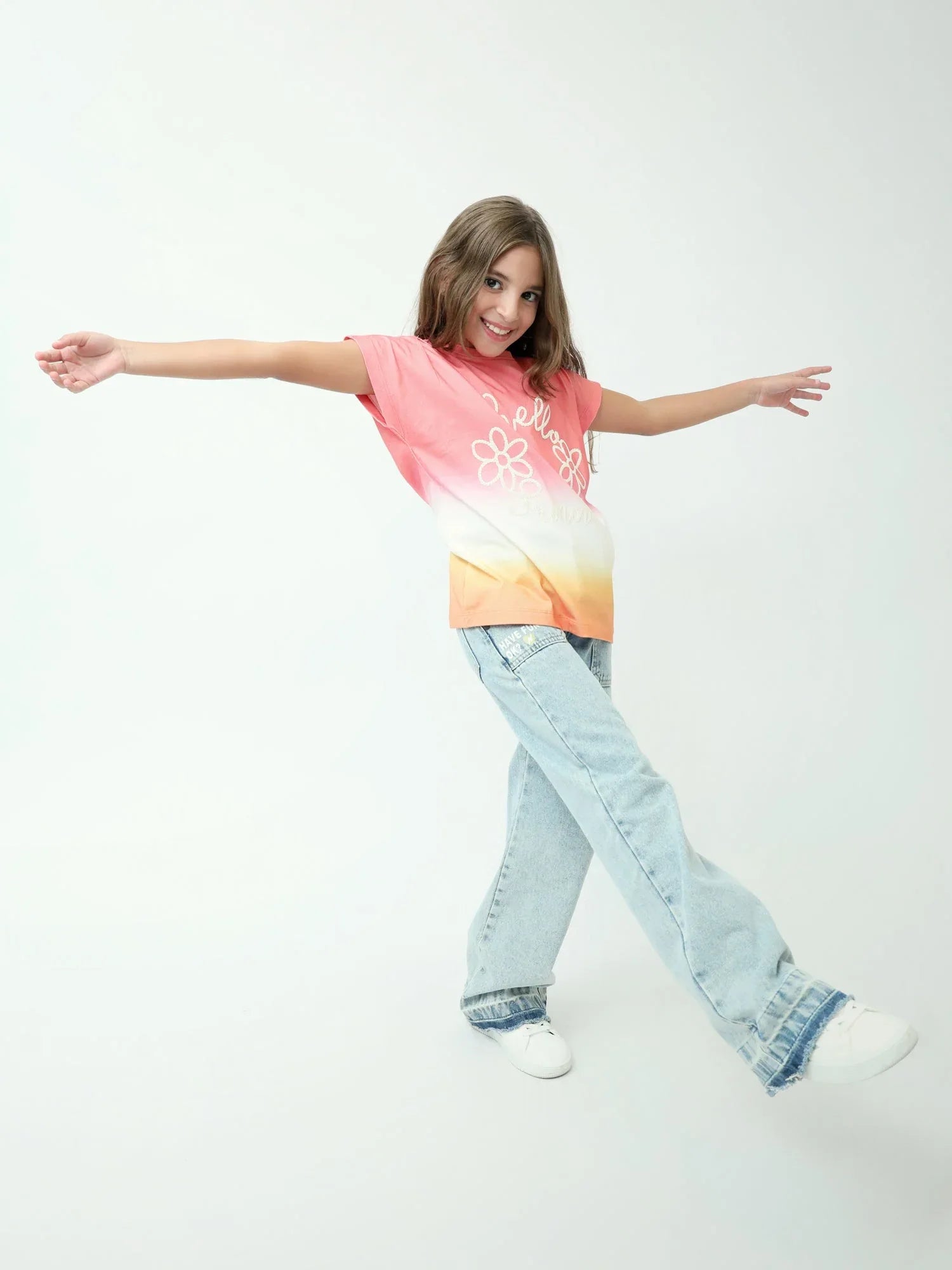 T-shirt fille dégradé Hello Summer – manches courtes, imprimé fleurs - TSH24SXXX70539MG1 - Justyol