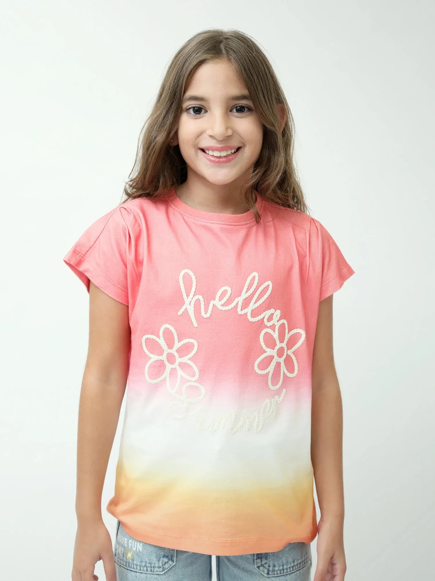 T-shirt fille dégradé Hello Summer – manches courtes, imprimé fleurs - TSH24SXXX70539MG1 - Justyol