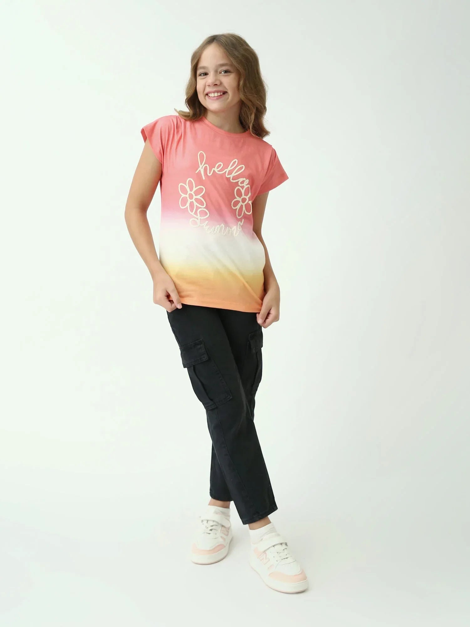 T-shirt ado fille dégradé Hello Summer – manches courtes, imprimé fleurs - TSH24SXXX70539MR1 - Justyol