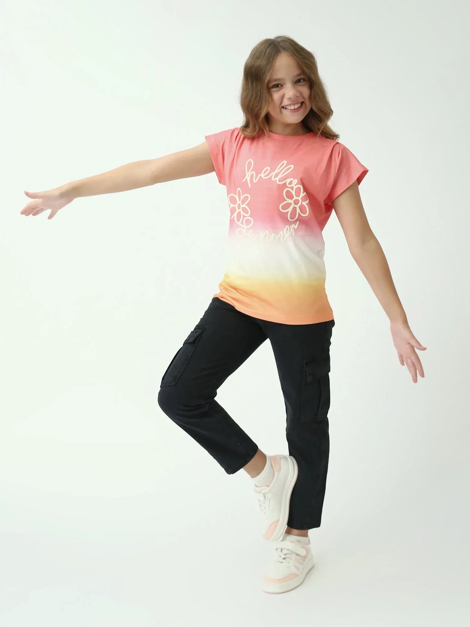 T-shirt ado fille dégradé Hello Summer – manches courtes, imprimé fleurs - TSH24SXXX70539MR1 - Justyol