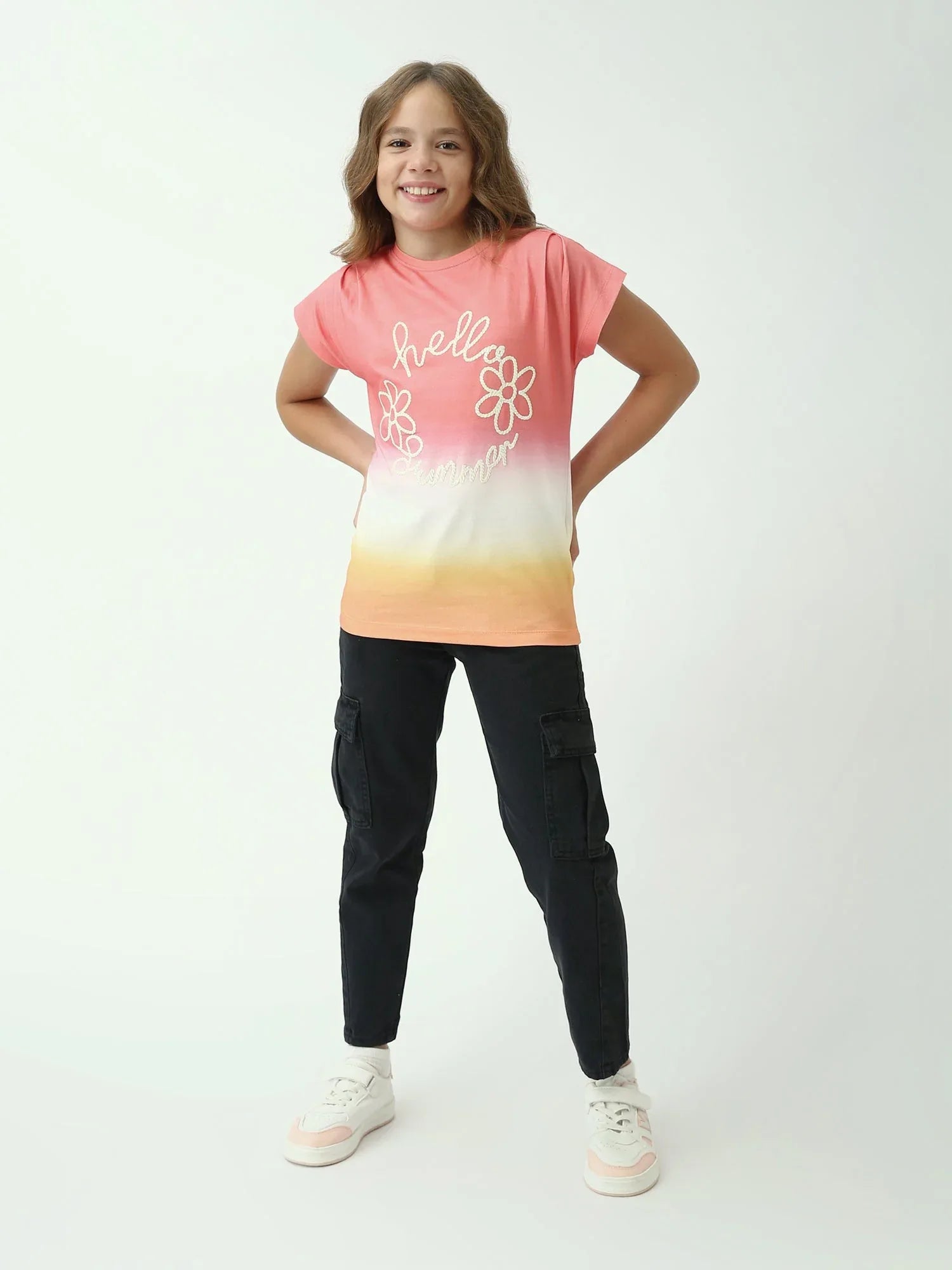 T-shirt ado fille dégradé Hello Summer – manches courtes, imprimé fleurs - TSH24SXXX70539MR1 - Justyol