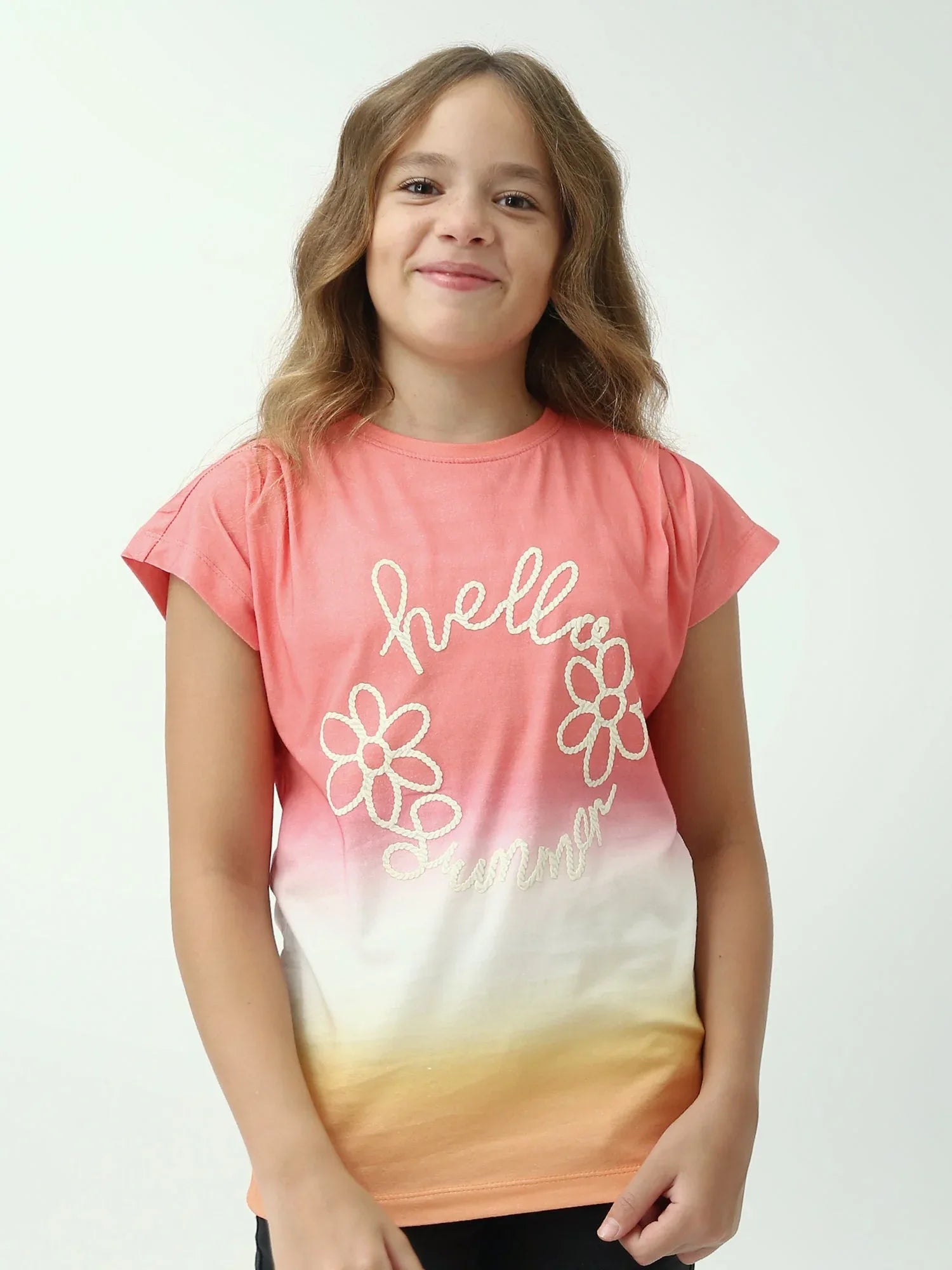 T-shirt ado fille dégradé Hello Summer – manches courtes, imprimé fleurs - TSH24SXXX70539MR1 - Justyol
