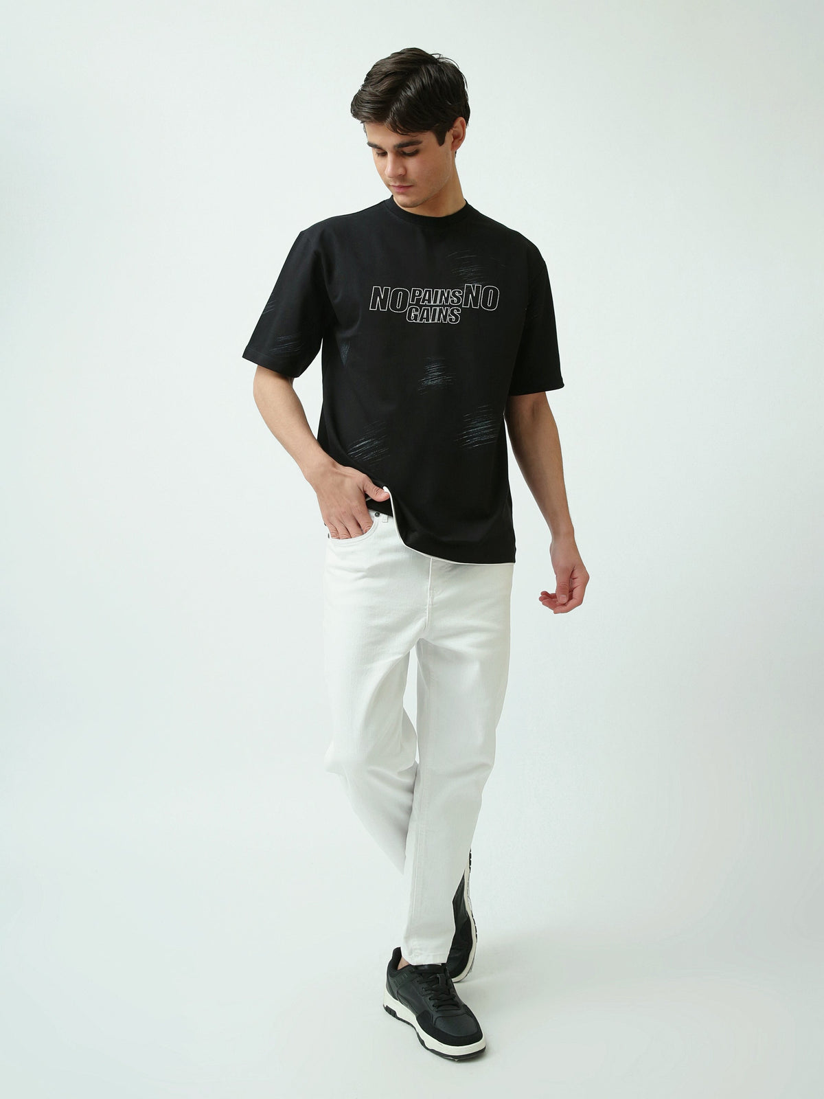 T-shirt Homme Oversize Imprimé Slogan Streetwear à Manches Courtes - TSH25SARO20428TM1