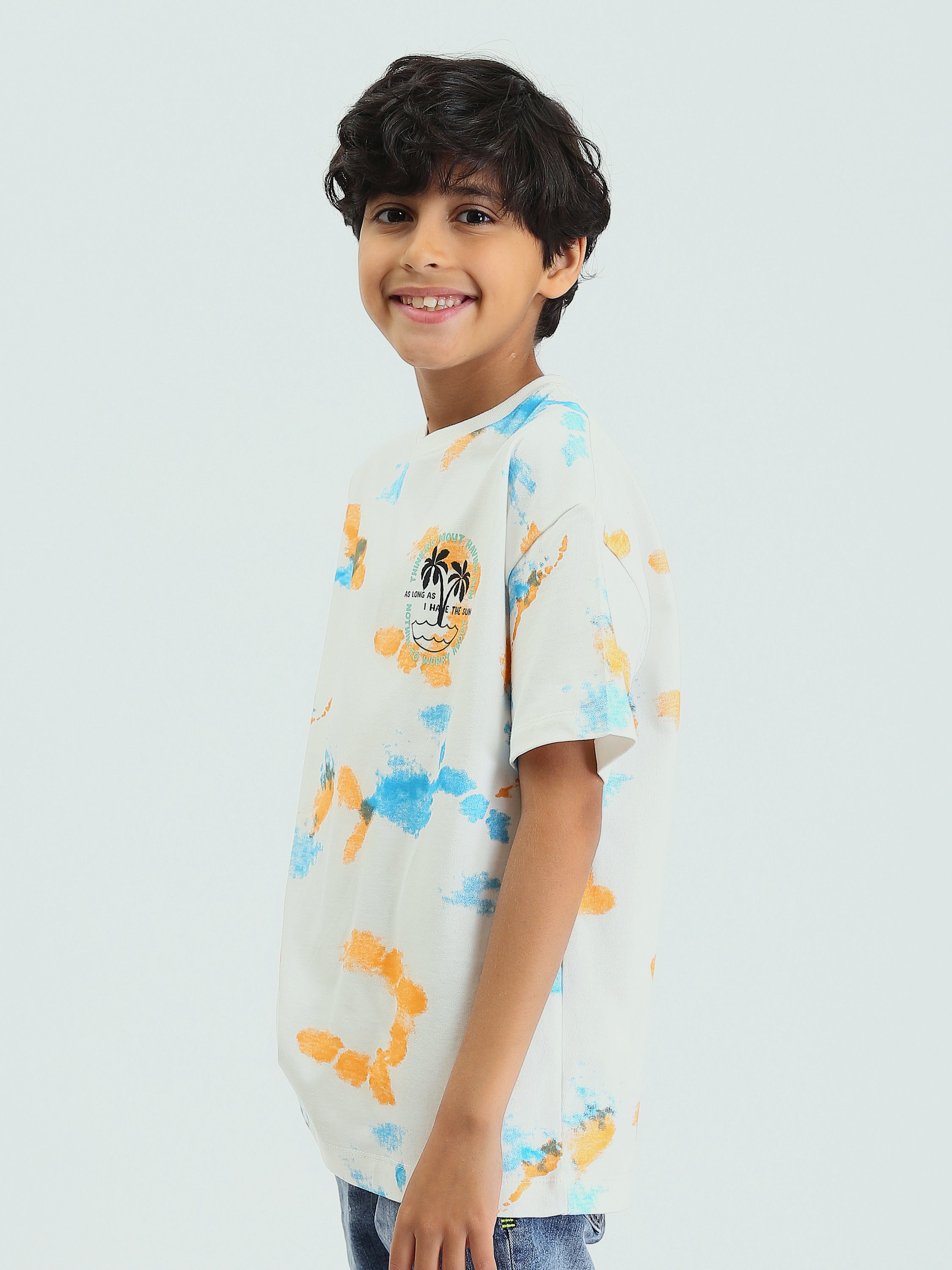 T-shirt enfant garçon d’été à imprimé artistique et palmiers – TSH25SARO32680TB1