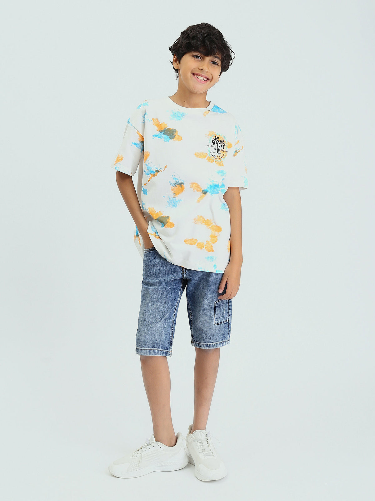 T-shirt enfant garçon d’été à imprimé artistique et palmiers – TSH25SARO32680TB1