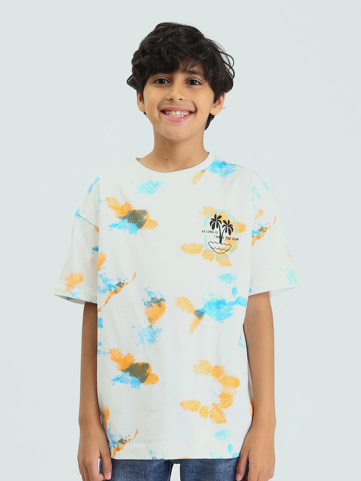 T-shirt enfant garçon d’été à imprimé artistique et palmiers – TSH25SARO32680TB1