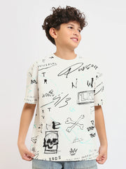 T-shirt Garçon – Imprimé Artistique ‘Peace & People’ en Off-White – TSH25SARS32734TB1