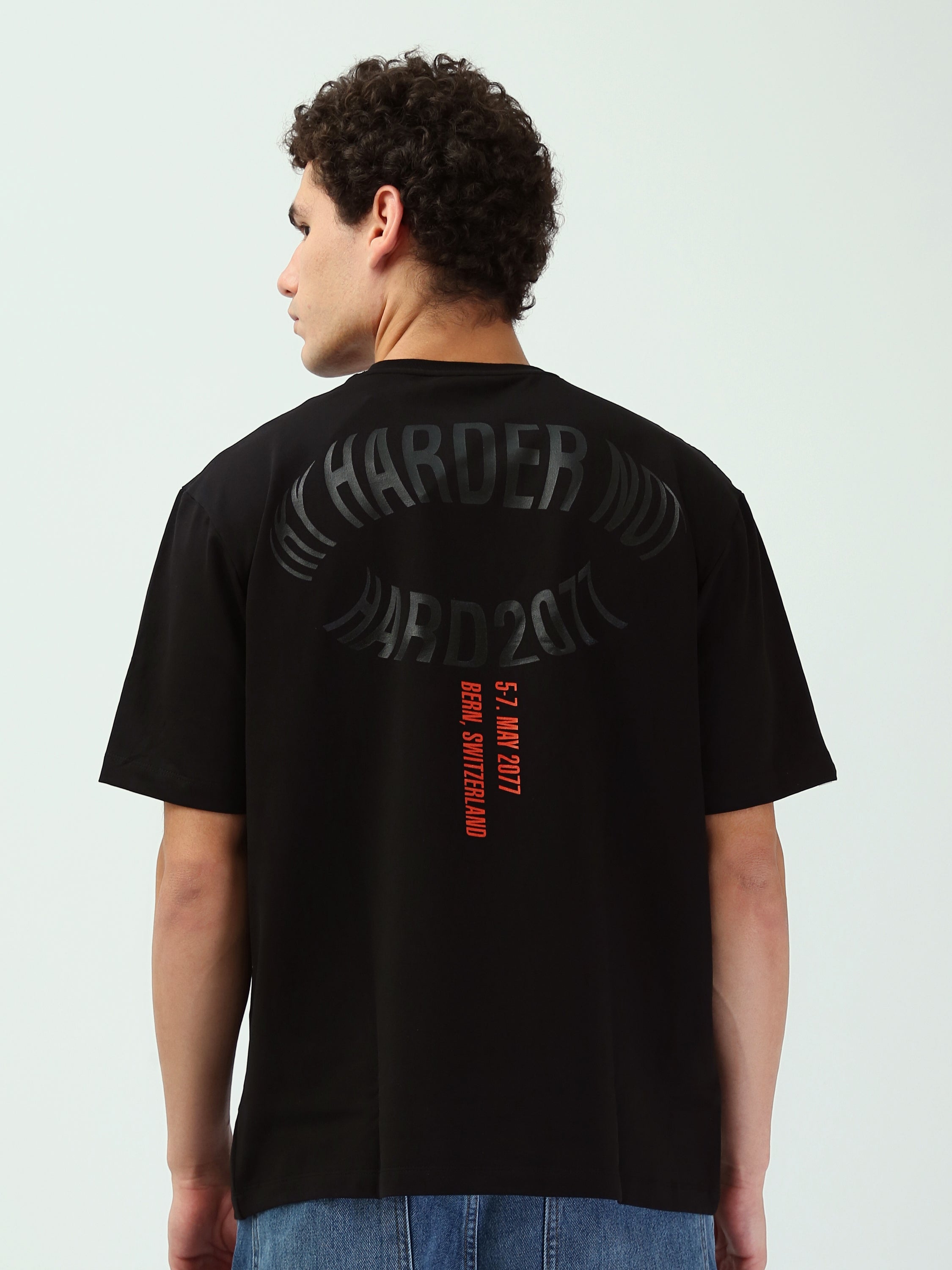 T-shirt noir homme avec imprimé "TRY HARDER" – Style sportif et motivant - TSH25SBRS20527TM1