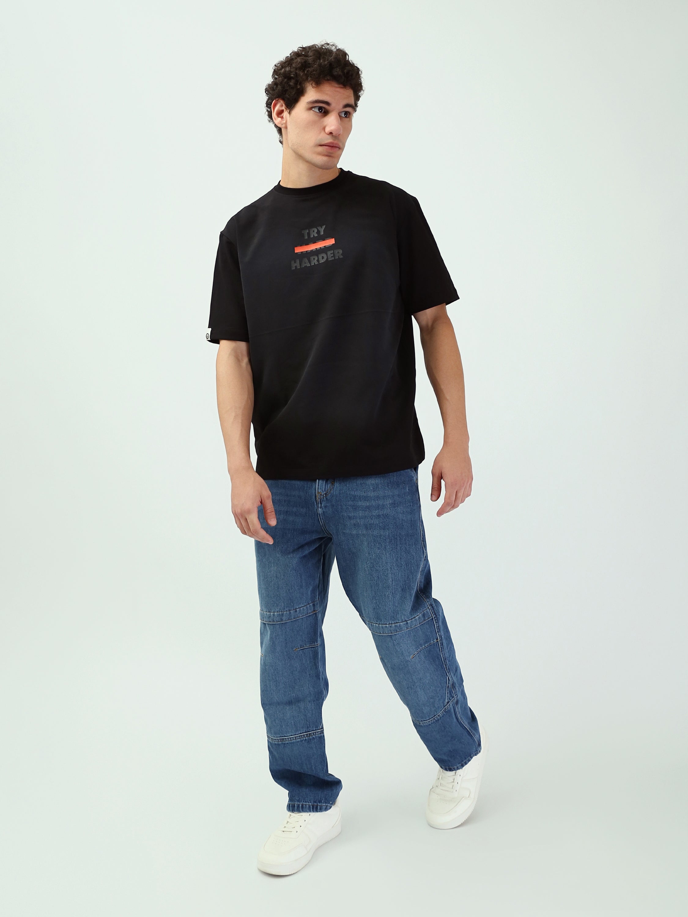 T-shirt noir homme avec imprimé "TRY HARDER" – Style sportif et motivant - TSH25SBRS20527TM1