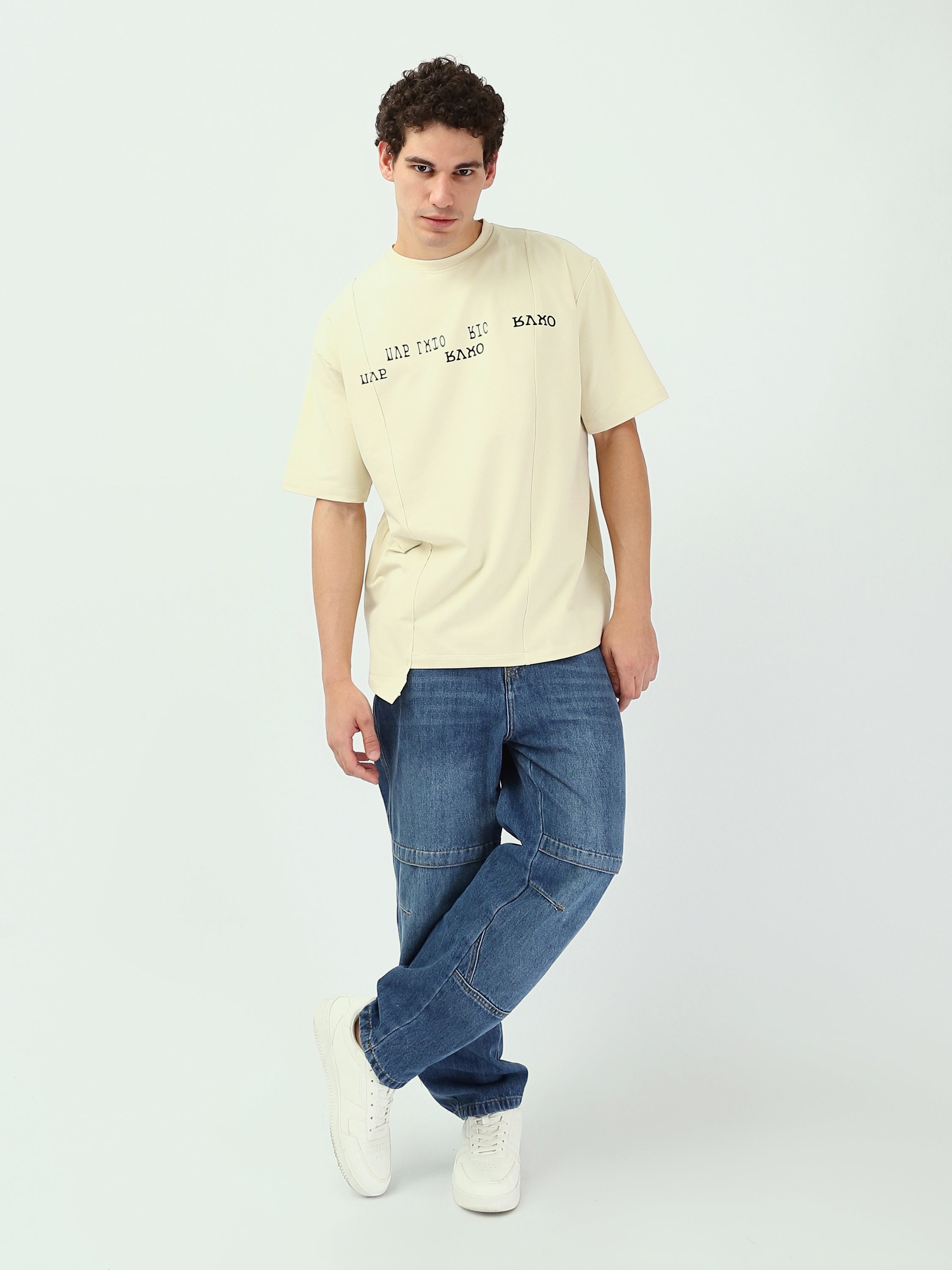 T-shirt Homme Oversize à Coutures Apparentes et Imprimé Minimaliste - TSH25SBRS20537TM1