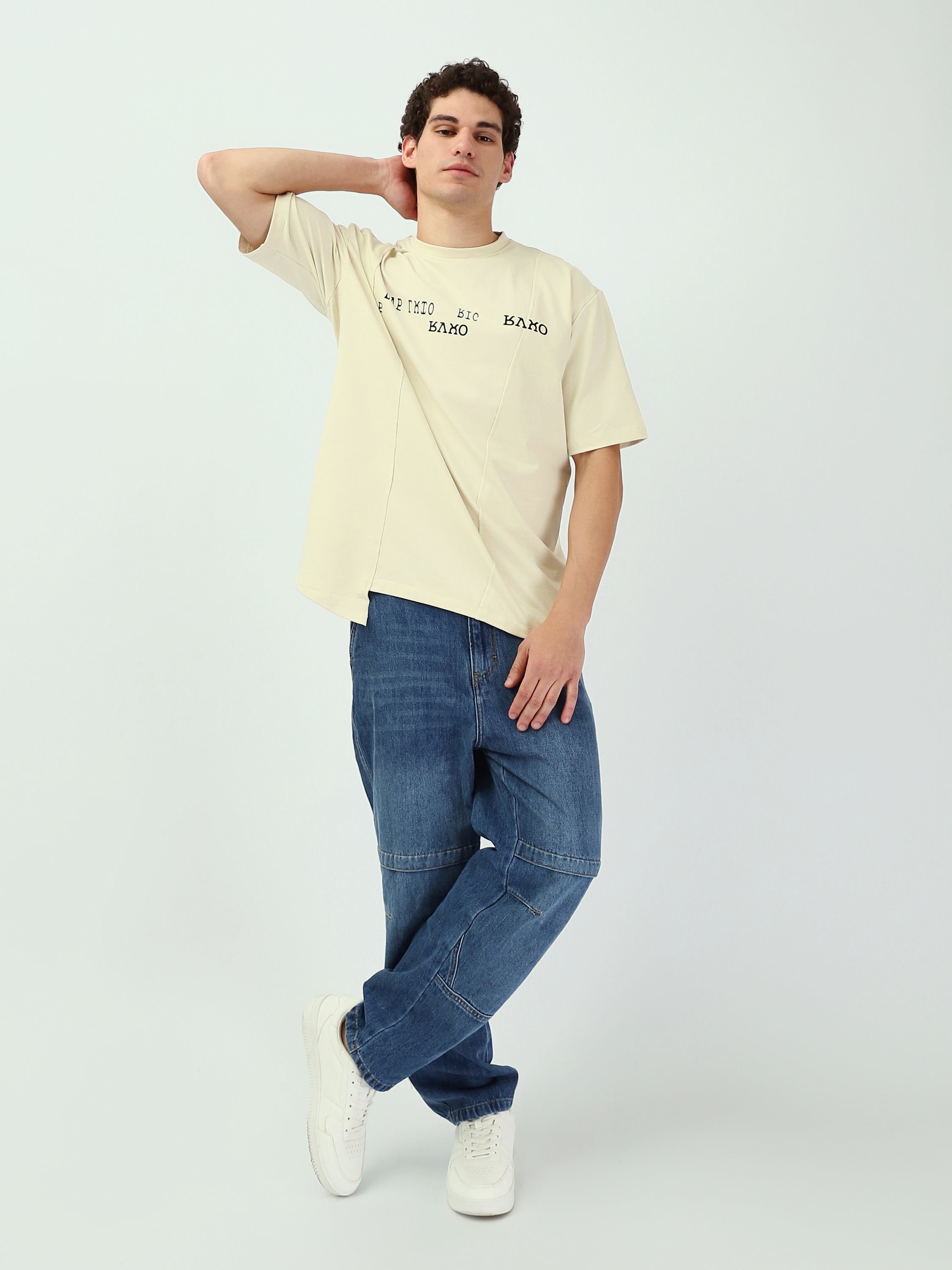 T-shirt Homme Oversize à Coutures Apparentes et Imprimé Minimaliste - TSH25SBRS20537TM1