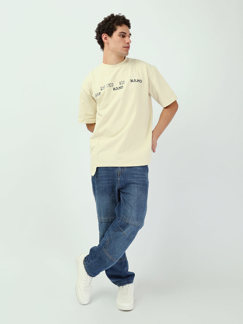 T-shirt Homme Oversize à Coutures Apparentes et Imprimé Minimaliste - TSH25SBRS20537TM1