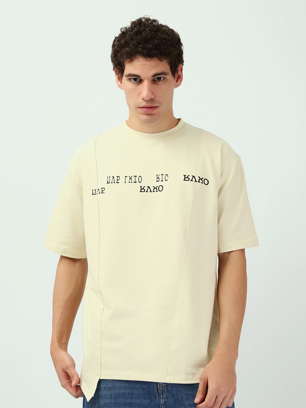 T-shirt Homme Oversize à Coutures Apparentes et Imprimé Minimaliste - TSH25SBRS20537TM1