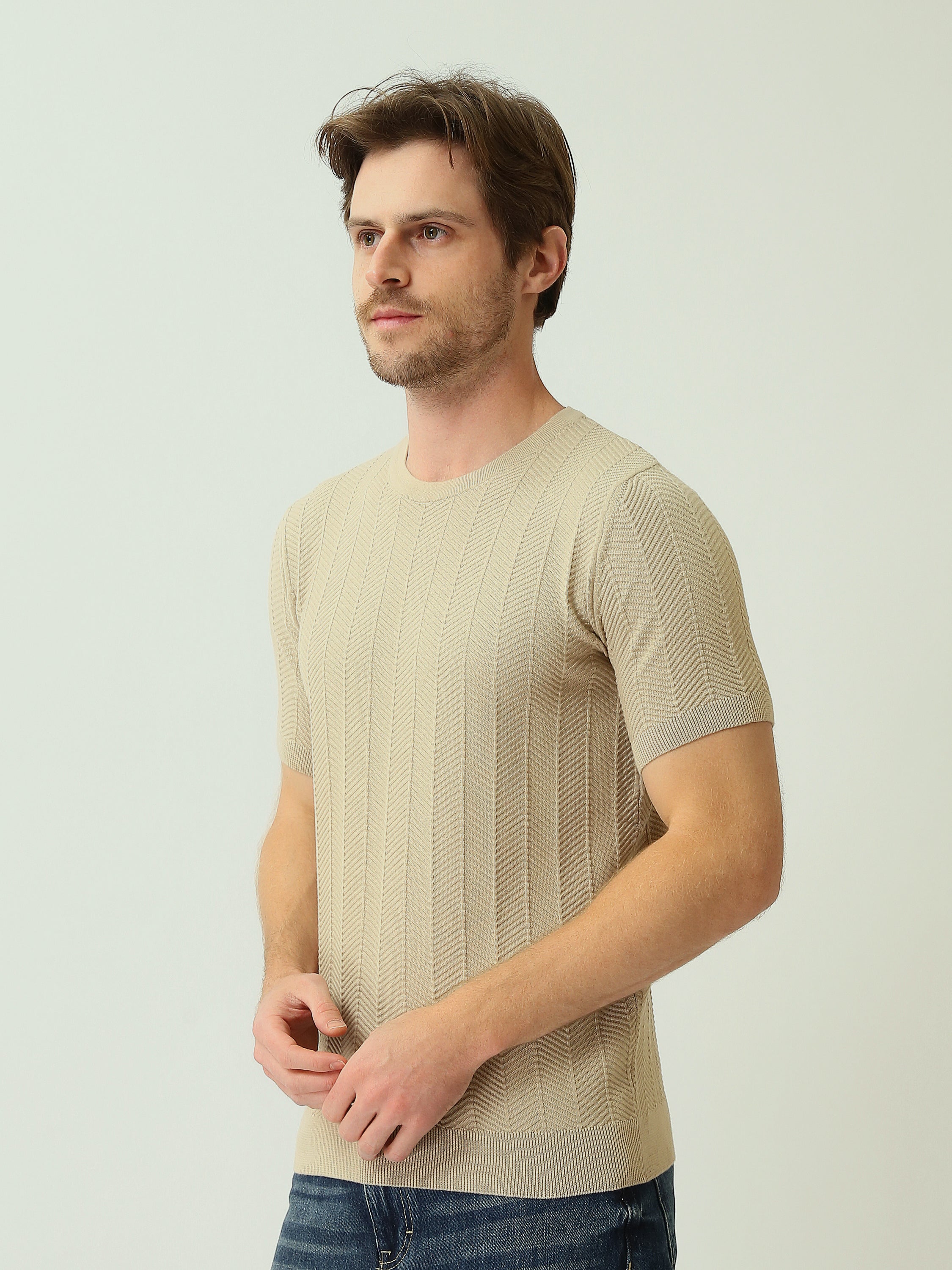 T-shirt homme en maille texturée à manches courtes – Élégance casual moderne - TSH25SKRS20369TM1