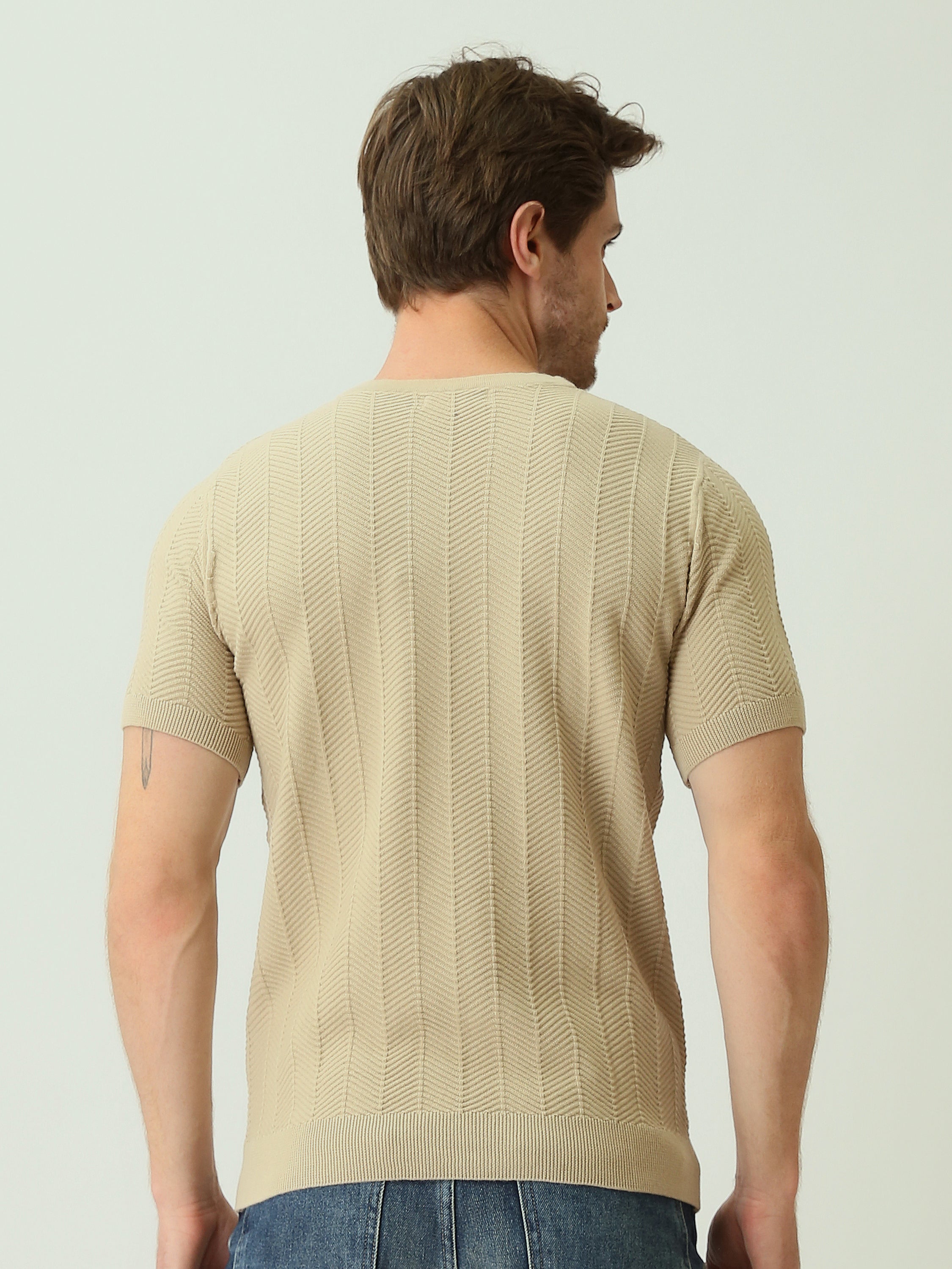 T-shirt homme en maille texturée à manches courtes – Élégance casual moderne - TSH25SKRS20369TM1